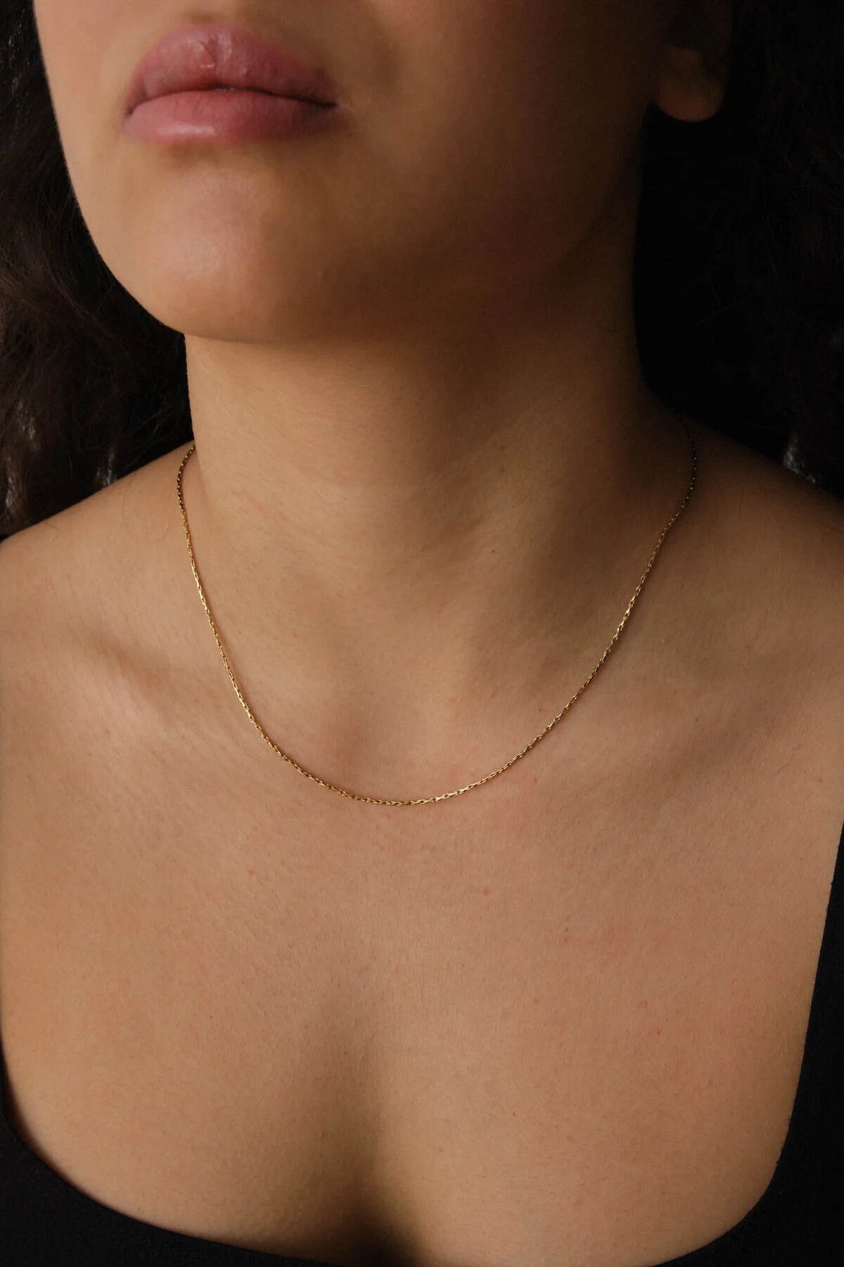 Çelik İnce Dikdörtgen Örme Zincir Kolye Kararmaz Minimal 1mm Unisex