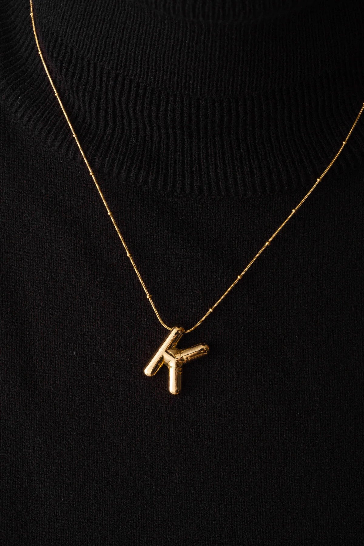 Çelik Harfli  "K"  Bubble Balon Kolye Balık Sırtı Toplu Zincir K Harfi 45cm