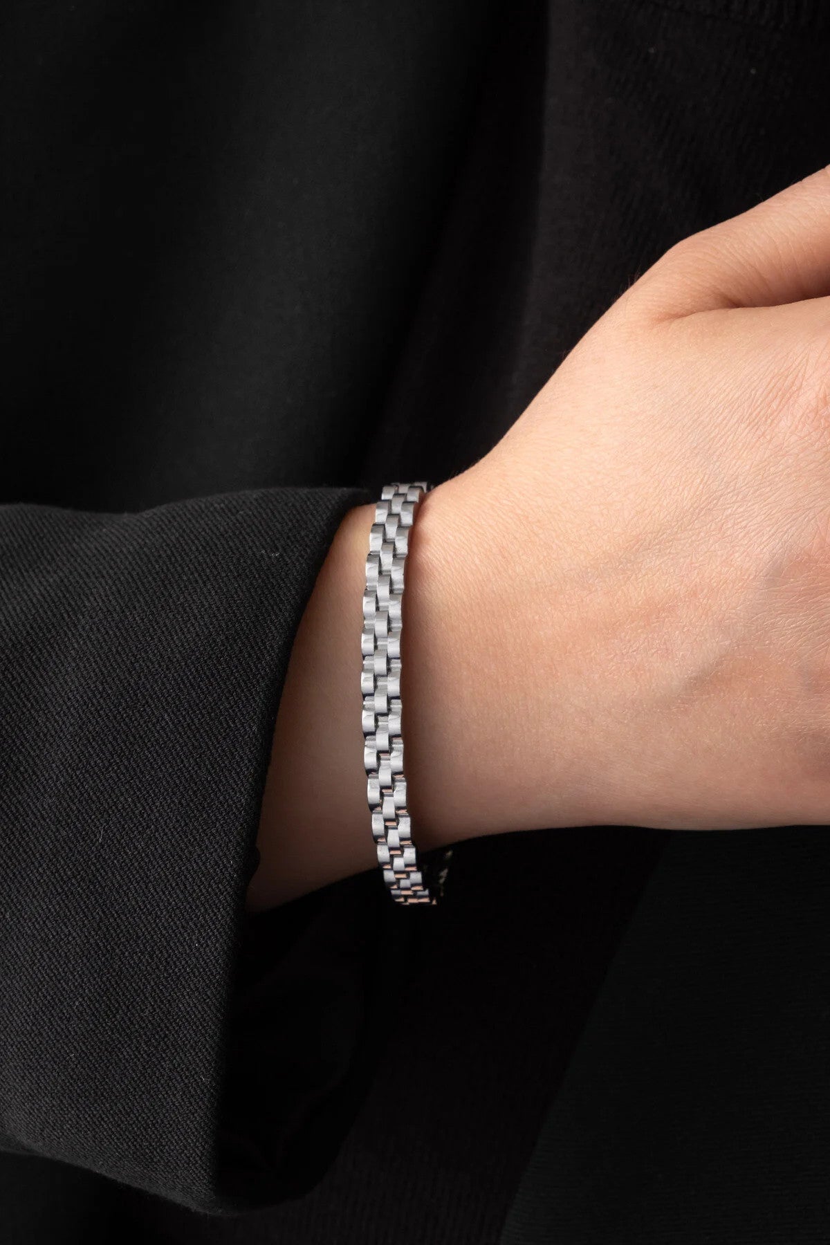 Çelik Saat Kordon Kelepçe Bileklik Kararmaz Gümüş 18cm