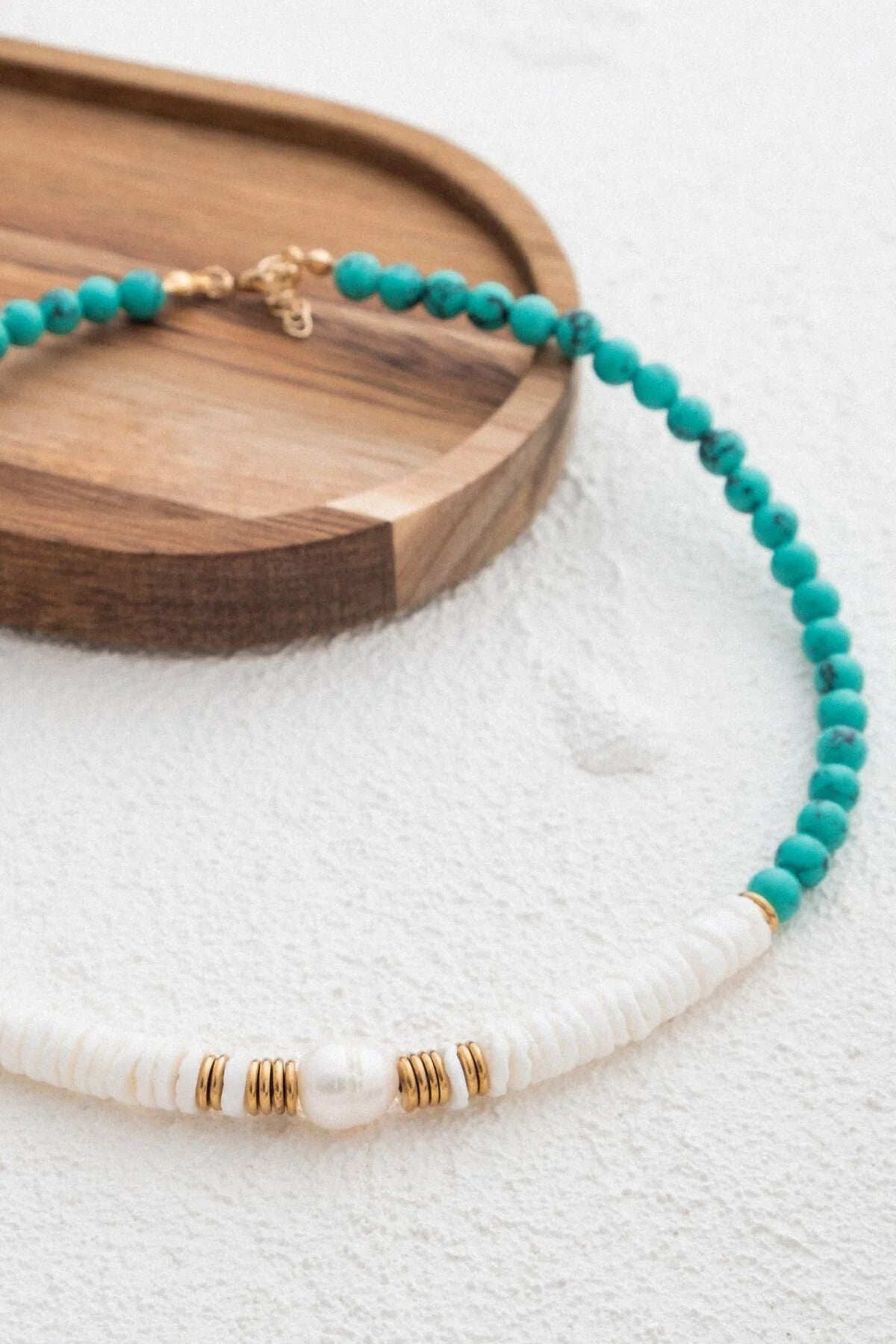 Deniz Rüyası Doğal Taş Kolye Turkuaz Sedef Inci Kolye 40 5cm