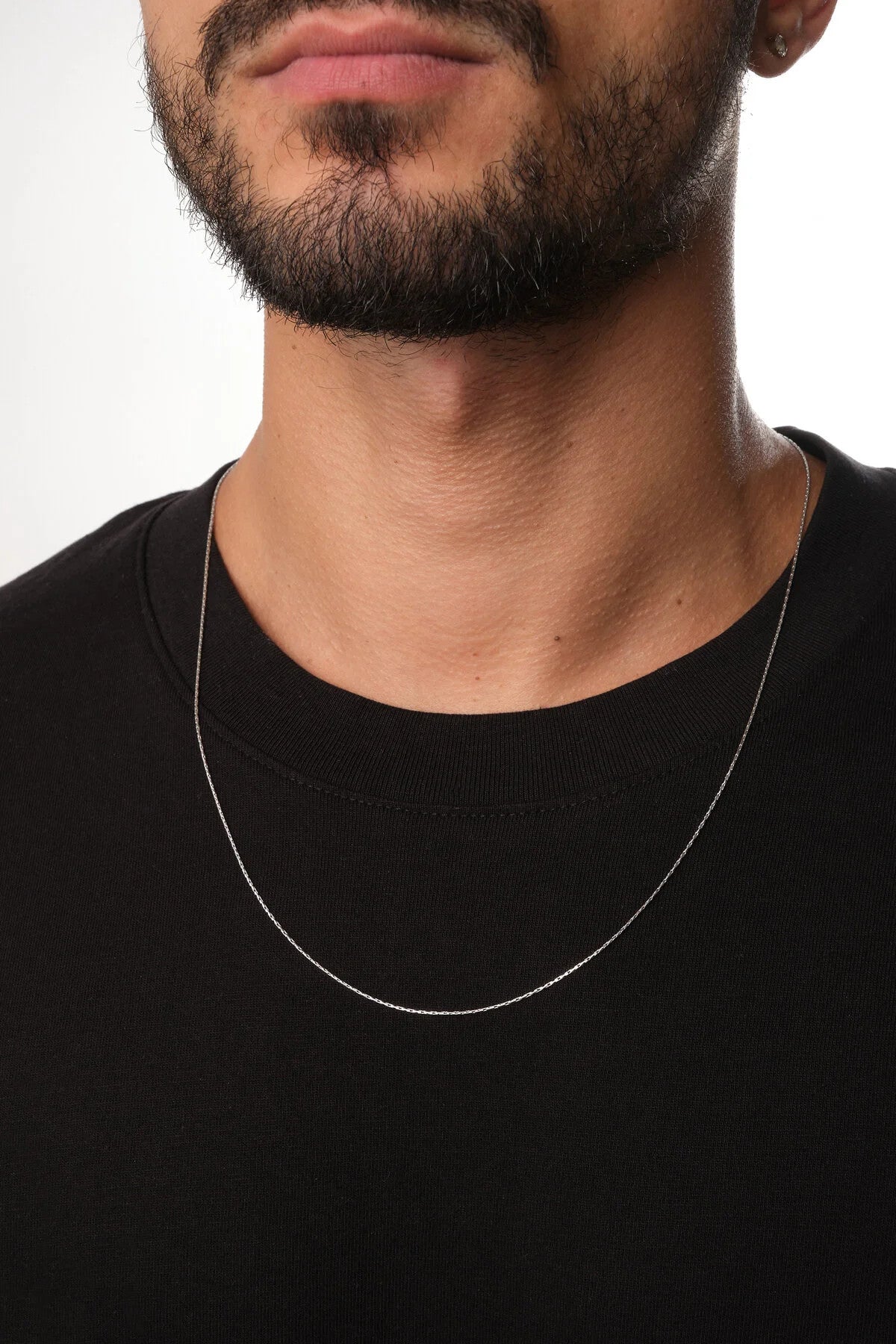 Çelik Dikdörtgen Burgu Erkek Kolye 1mm Örme Kararmaz Zincir