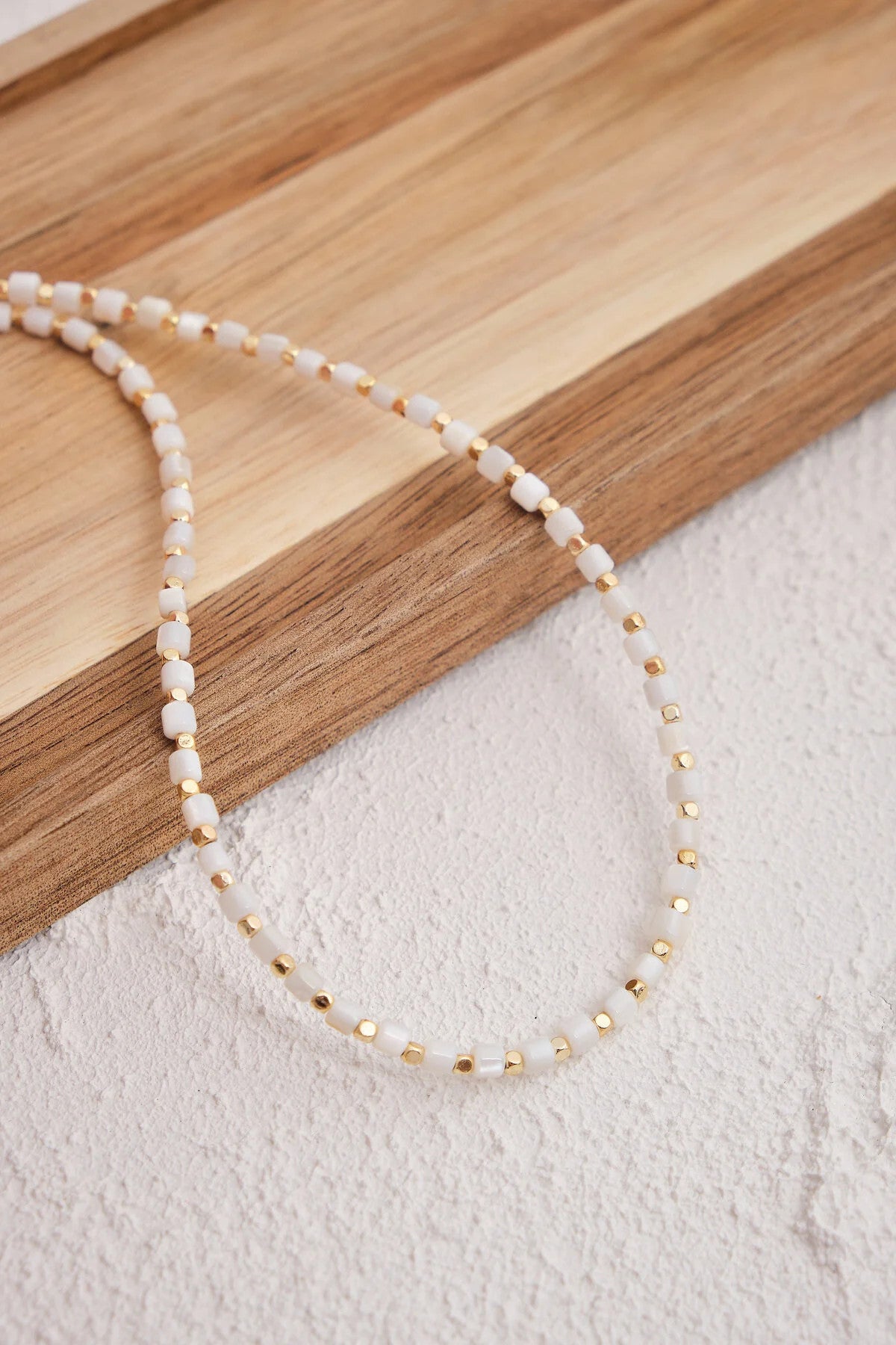 Sedef Doğal Taş Kolye 40cm+5cm El İşi Özel Yapım Gerçek Taş