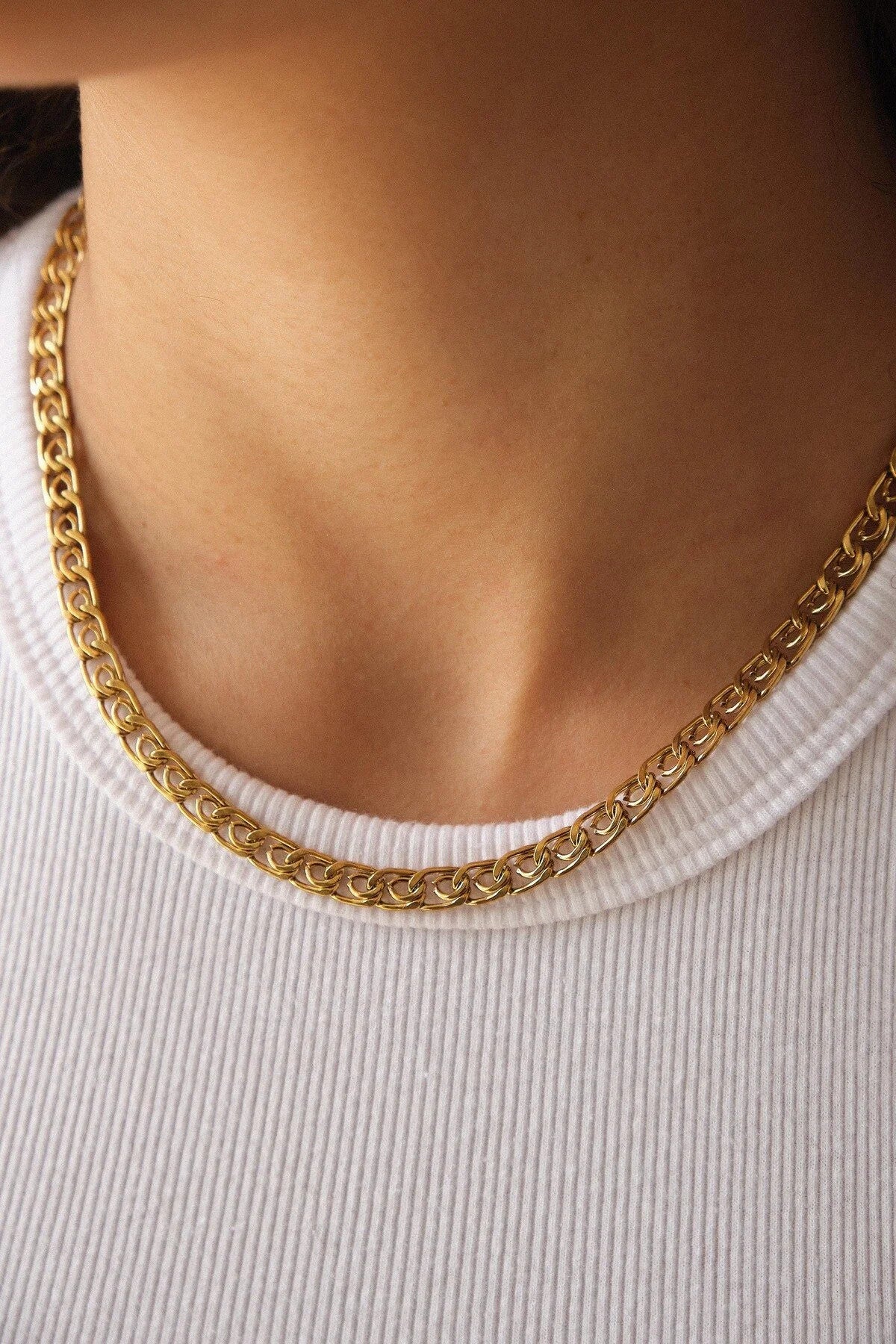 Çelik Kalın Salyangoz Zincir Kolye Minimal Ataç Model Kararmaz 6mm Günlük Kullanıma Uygun