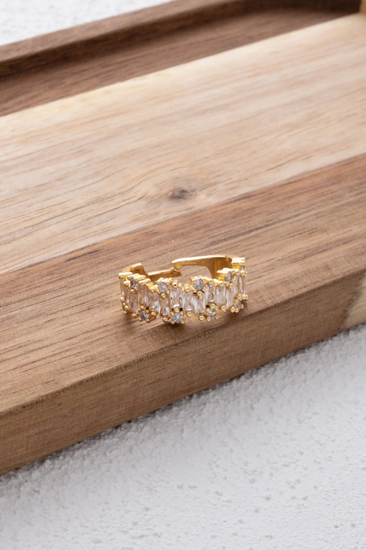 Baget Taşlı Yüzük Beyaz Zirkon Taşlı Yarım Tur Free Size Ayarlanabilir