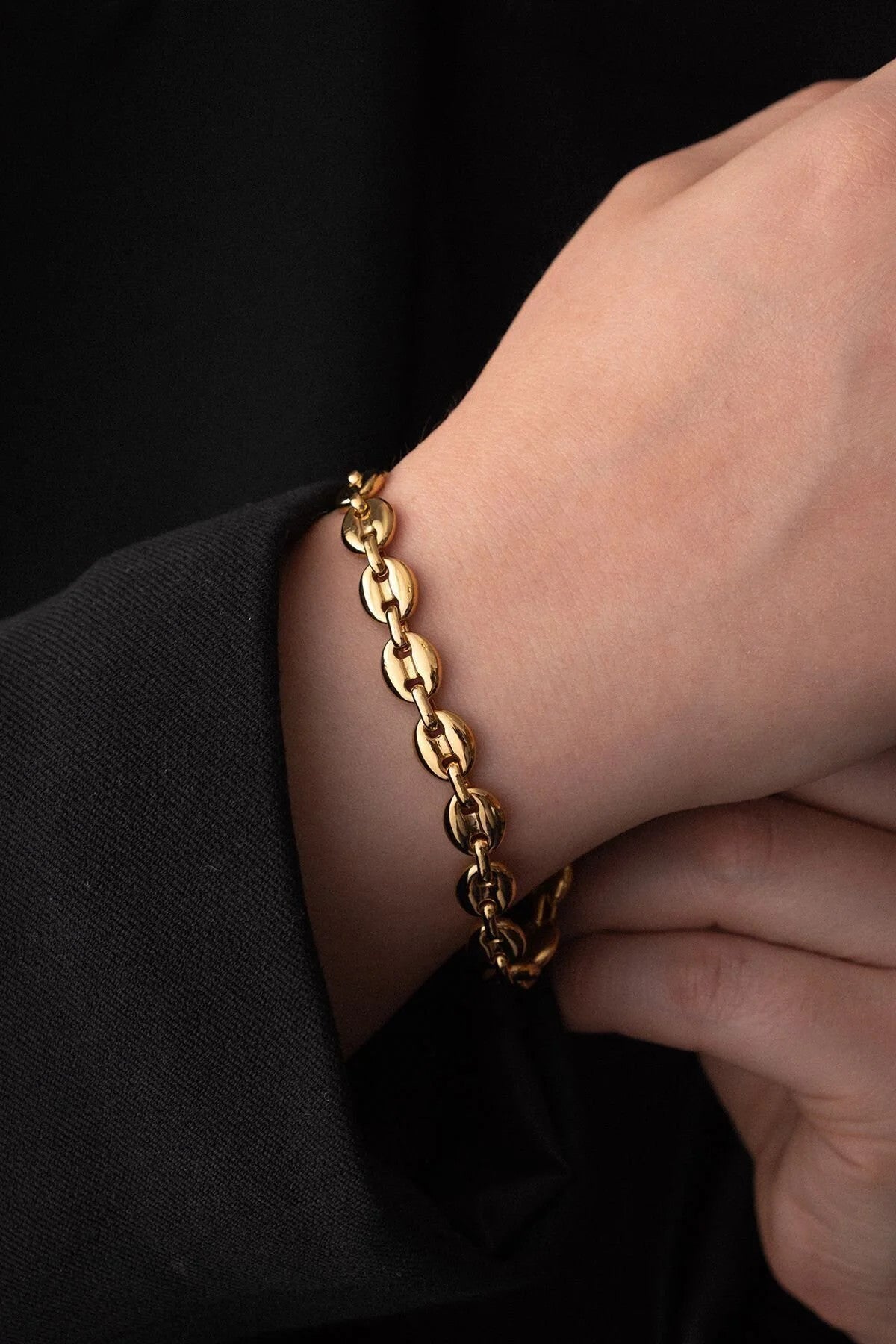 Çelik Gemici Model Zincir Bileklik Kahve Çekirdeği 5mm Zincir Unisex 17cm+4cm&21cm