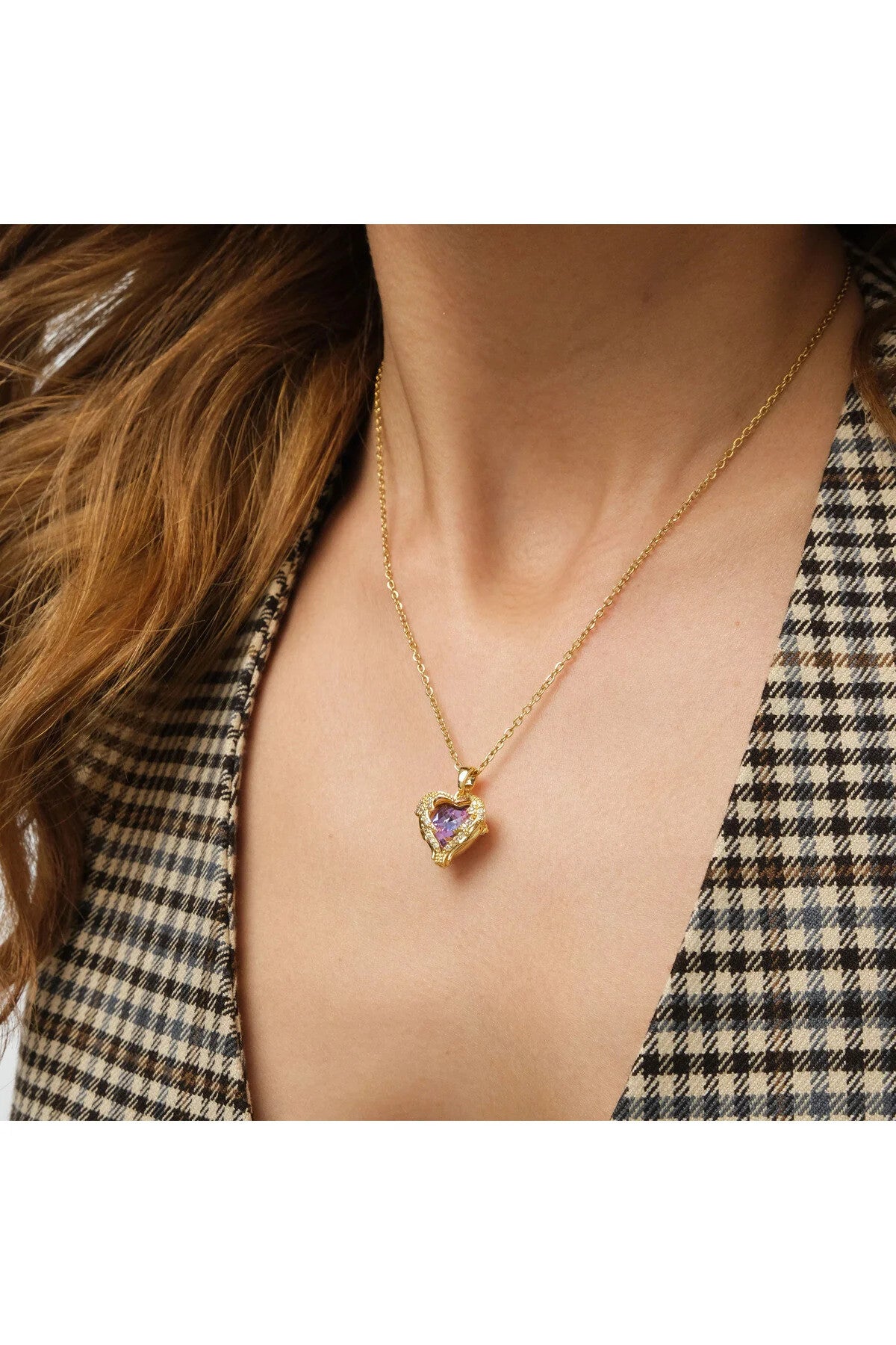 Çelik Rekli Taş Kalp Kolye Kararmaz