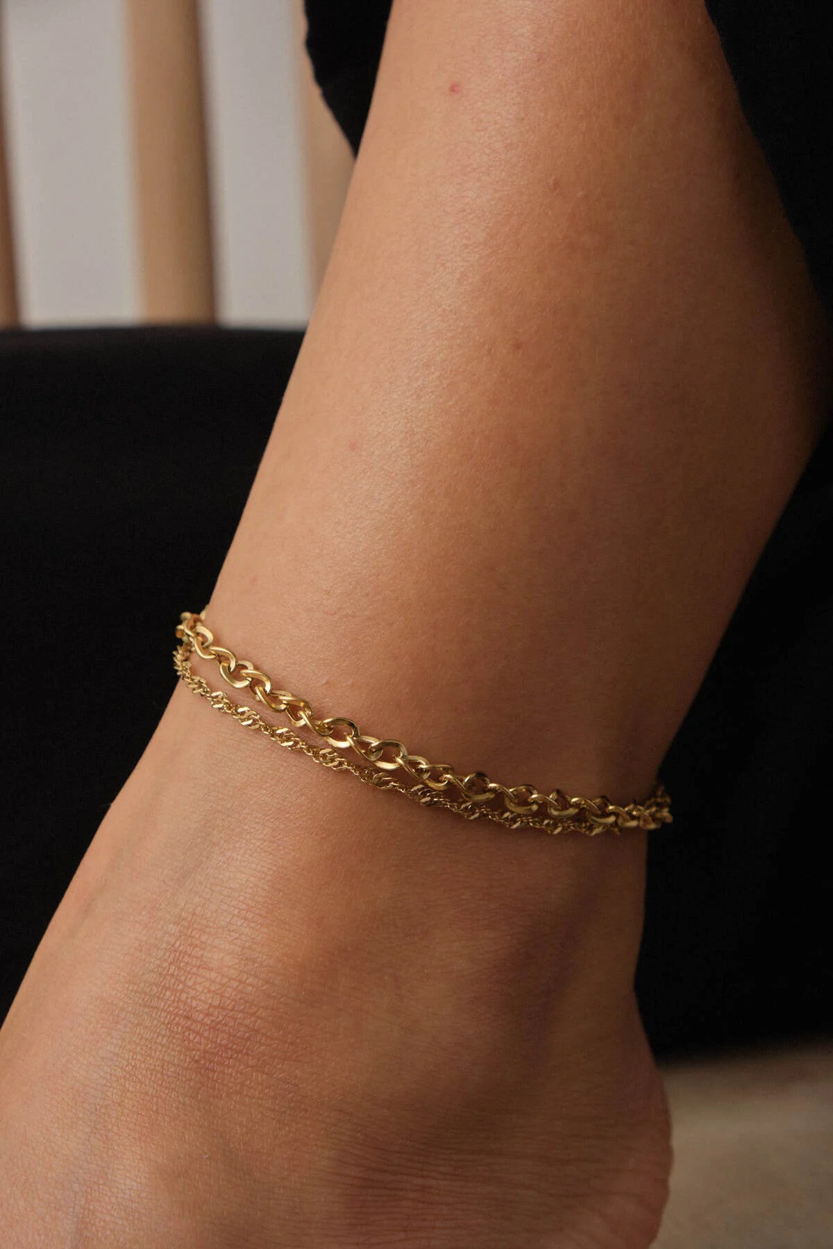 Çelik 2'li Kombin Singapur ve Dokulu Sarmal Zincir Halhal Minimal Kararmaz 22+4cm