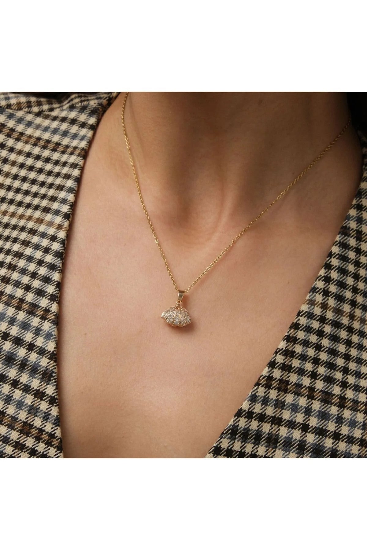 Çelik Incili Istiridye Kolye Kararmaz Inci Kolye 40cm 5cm