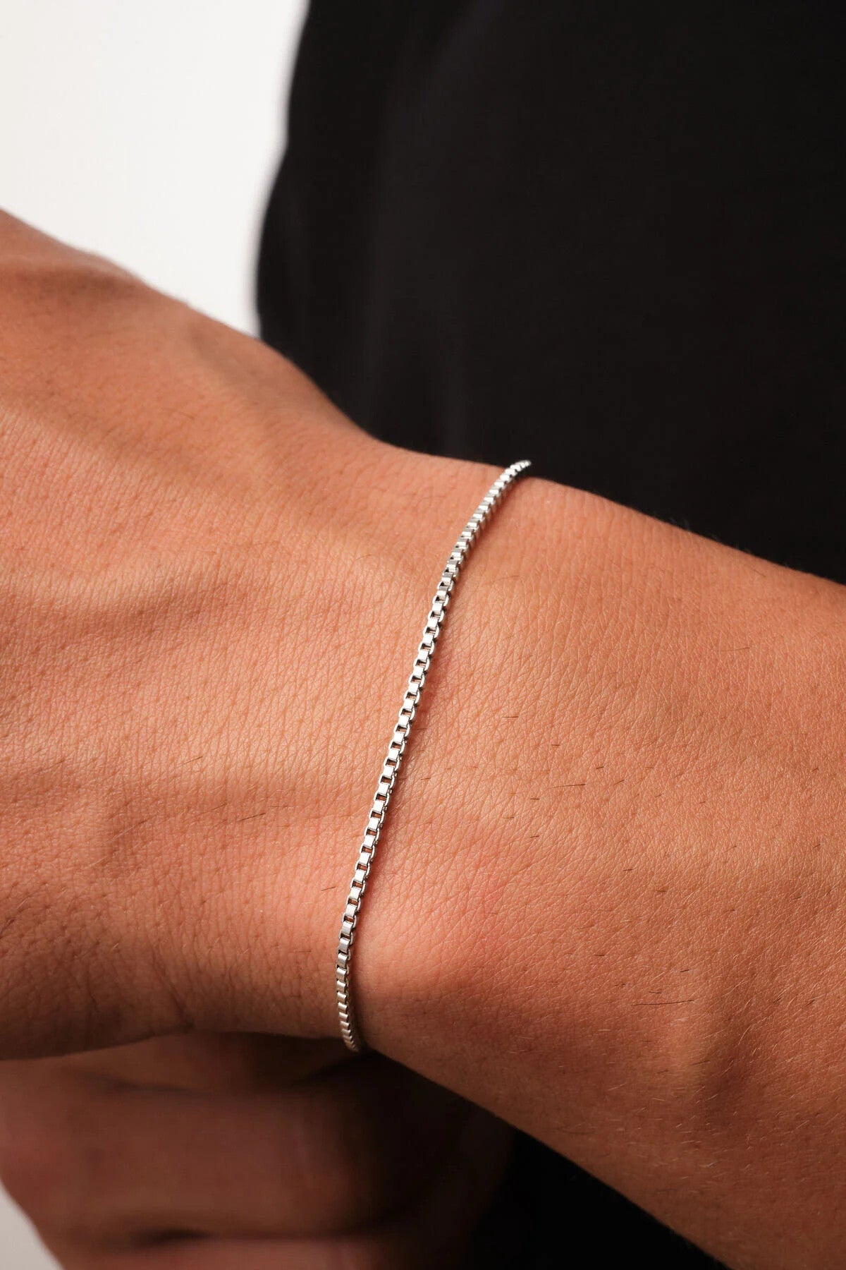 Çelik Kutu Kare Zincir Erkek Bileklik 1mm Kararmaz