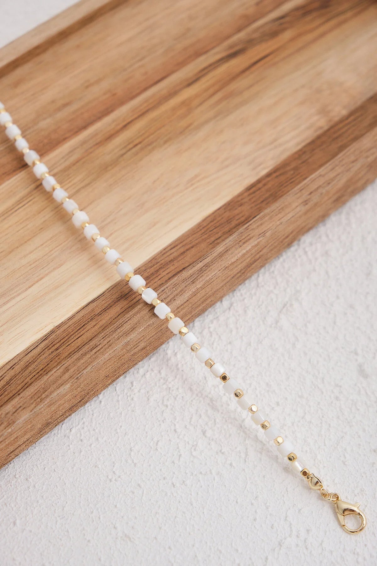 Sedef Doğal Taş Kolye 40cm+5cm El İşi Özel Yapım Gerçek Taş