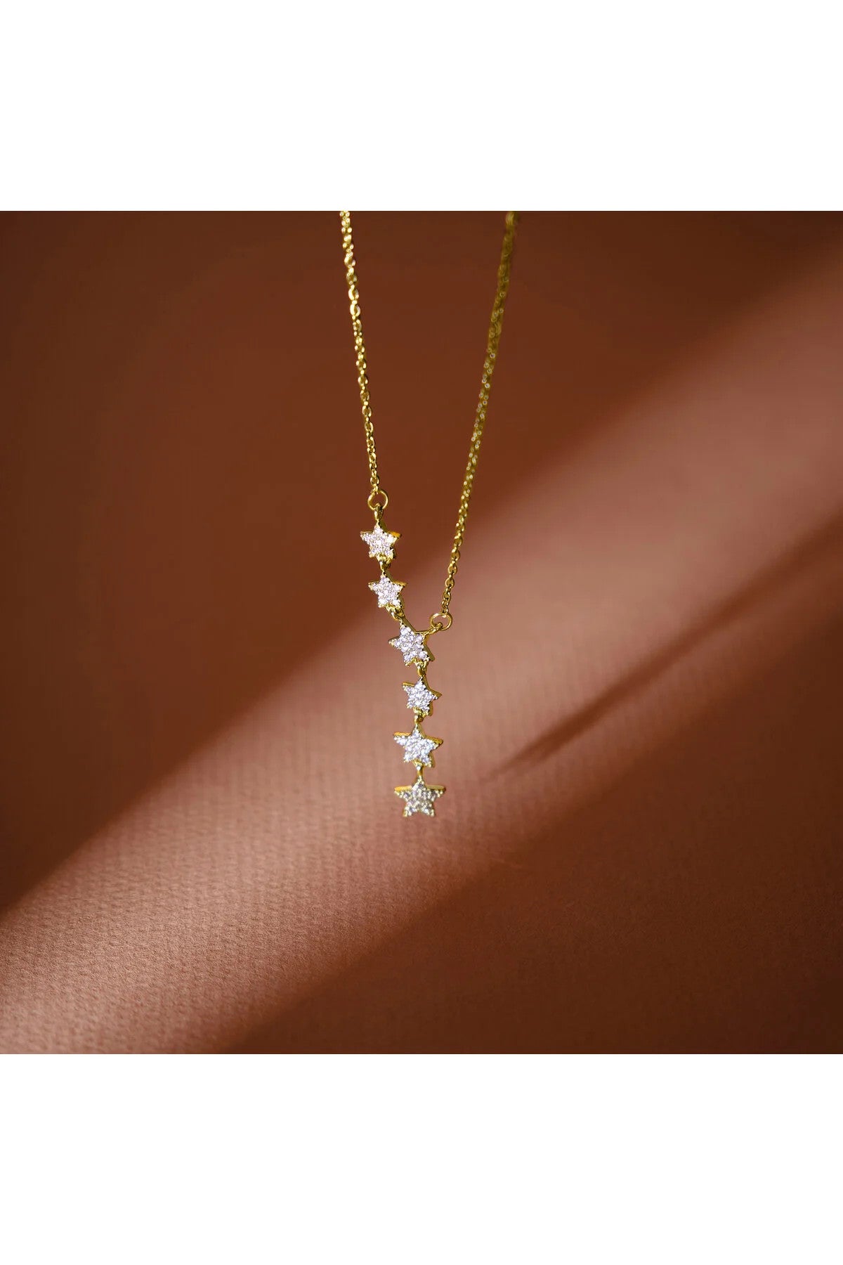 Çelik Taşlı Yıldız Kolye Altılı Yıldız Serisi Kararmaz