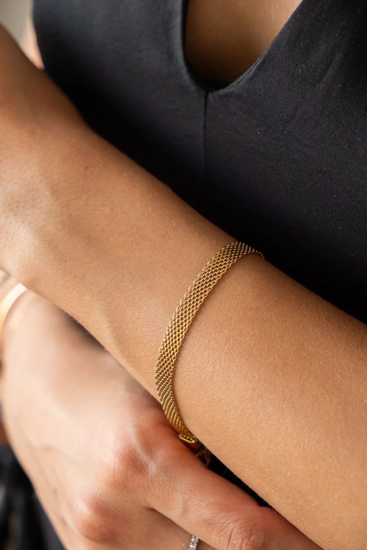 Çelik Örgü Bileklik Altın Kararmaz Örme Hasır Bileklik 18cm+5cm