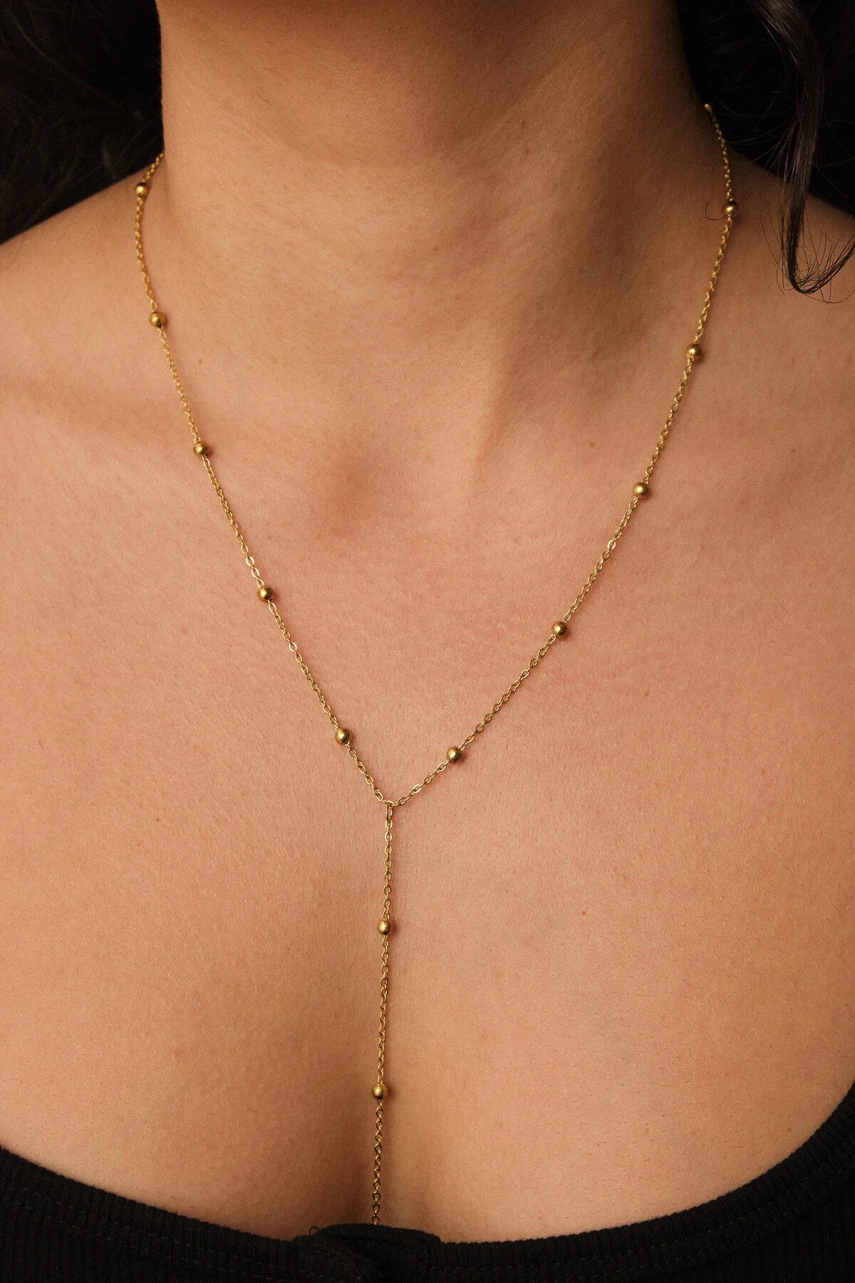 Çelik Dorika Y Kolye Toplu Zincir Kolye 1mm Zarif Minimal 50cm