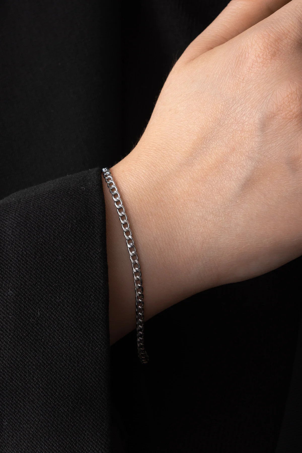 Çelik İnce Gurmet Zincir Bileklik 3mm Kararmaz 17cm+4cm&21cm Unisex