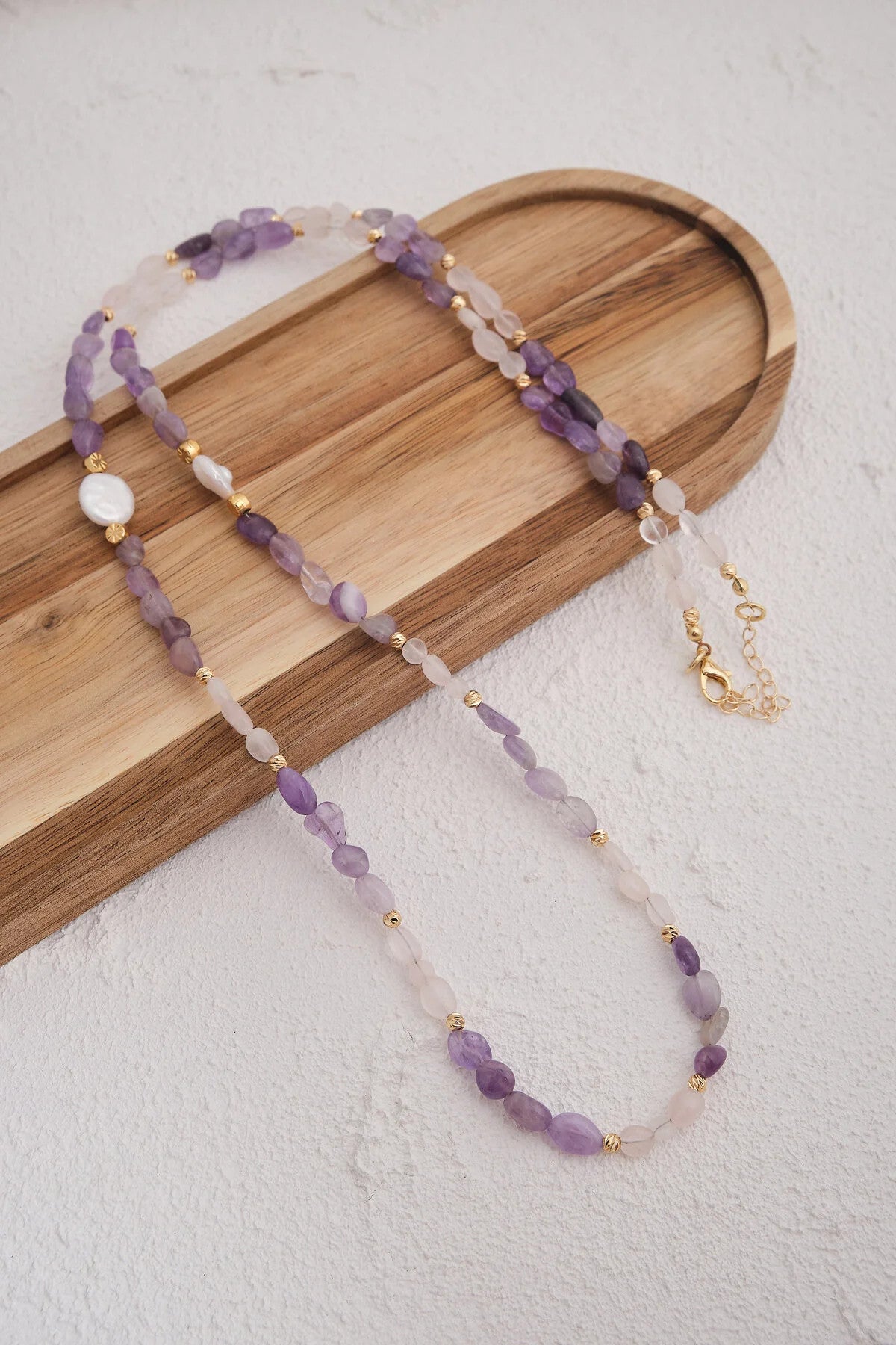 Ametist Doğal Taş Kolye 80cm Dekolte Doğal Taş Kolye El İşi Özel Yapım Ametist Taşı