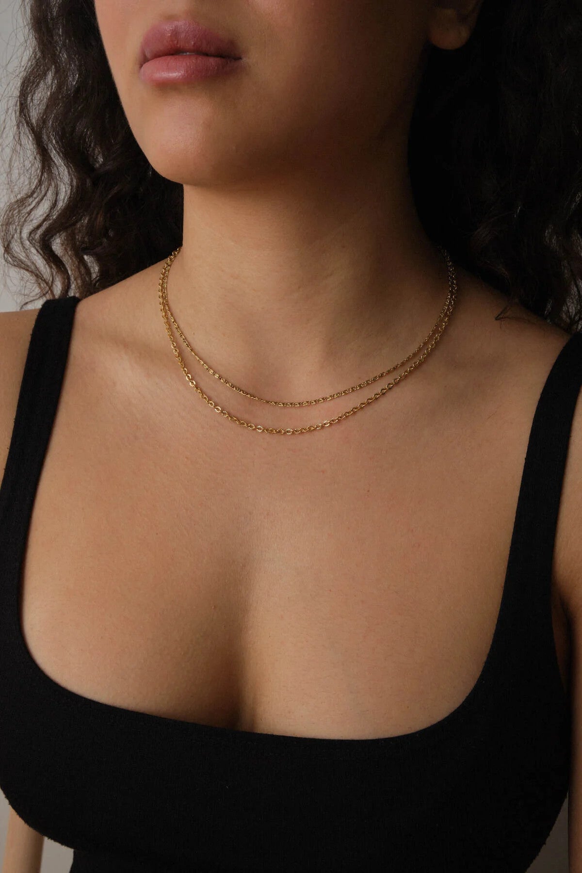 Çelik 2'li Kombin Salyangoz ve Dokulu Halat Zincir Kolye Minimal Kararmaz 45cm