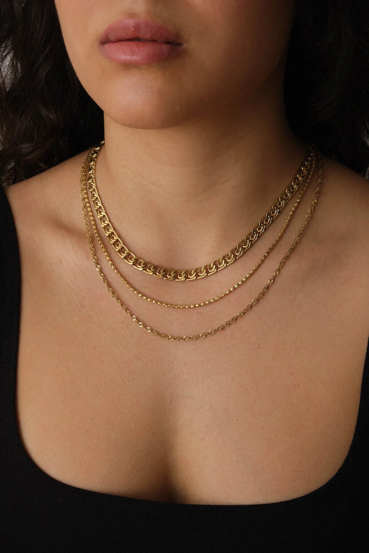 Çelik 3'lü Kombin Singapur, Salyangoz ve Pullu Halat Zincir Kolye Minimal Kararmaz 45cm