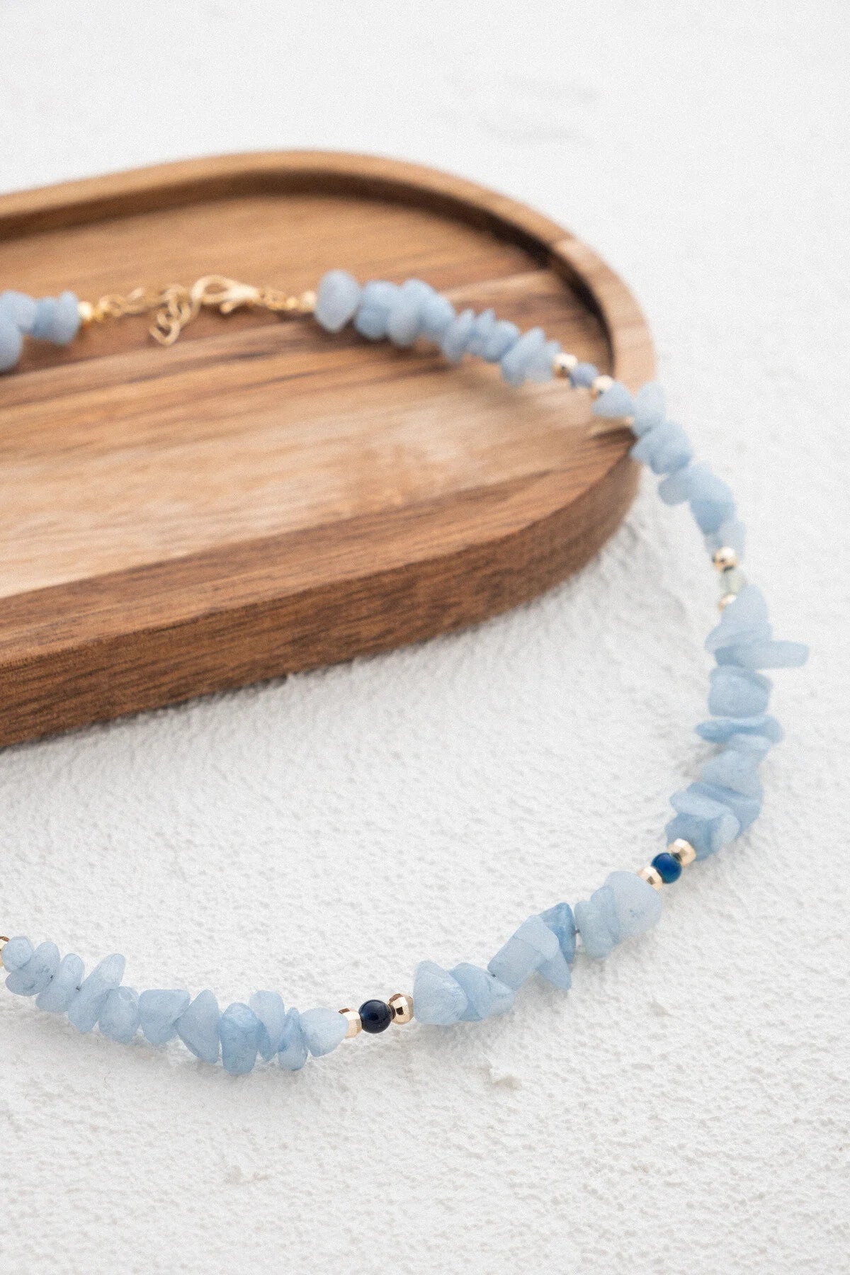 Akuamarin Doğal Kırık Taş Kolye 40cm El İşi Özel Yapım Akuamarin Taşı Chocker