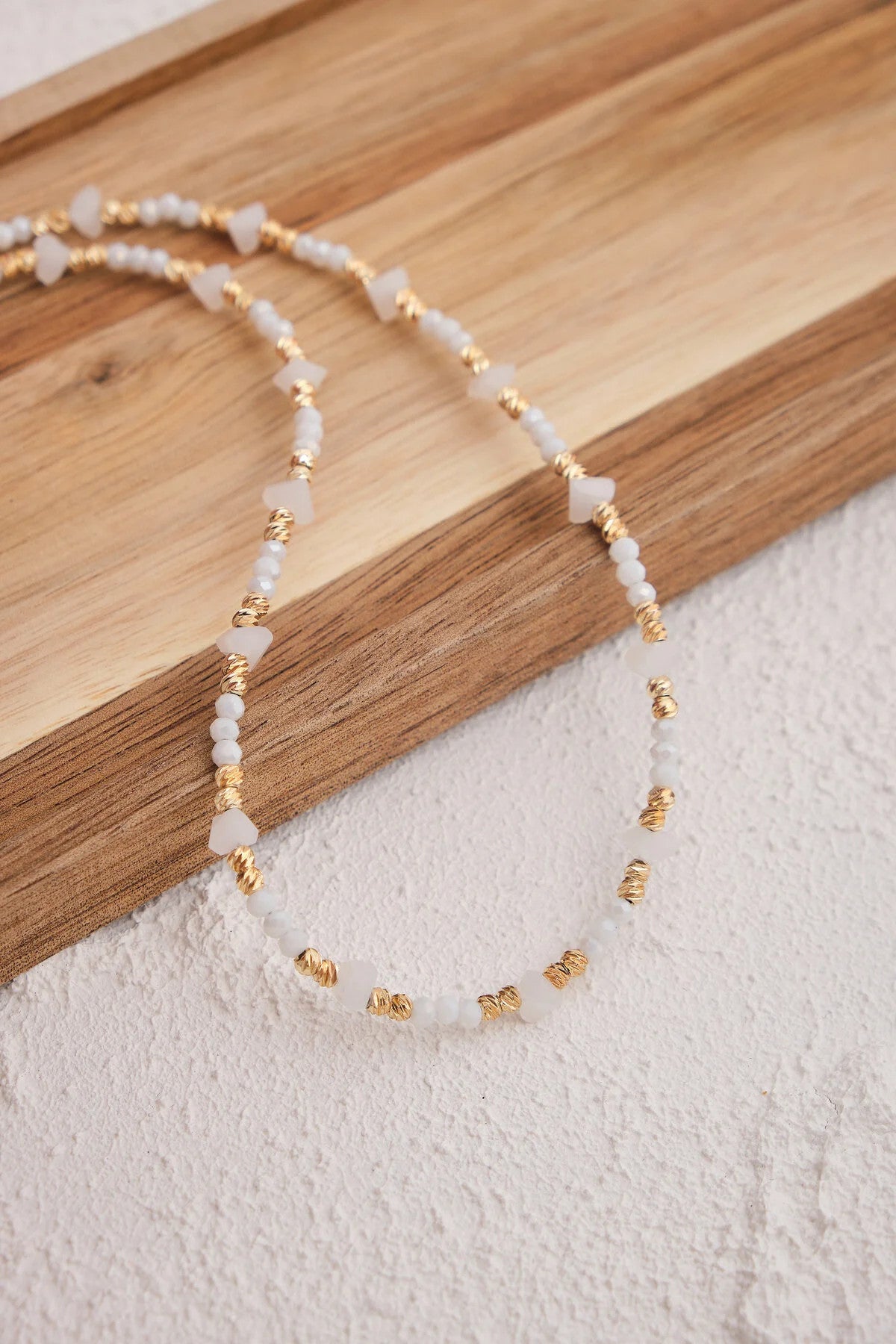 Kristal Kuvars Doğal Taş Kolye 40cm+5cm El İşi Özel Yapım Gerçek Kuvars Taşı