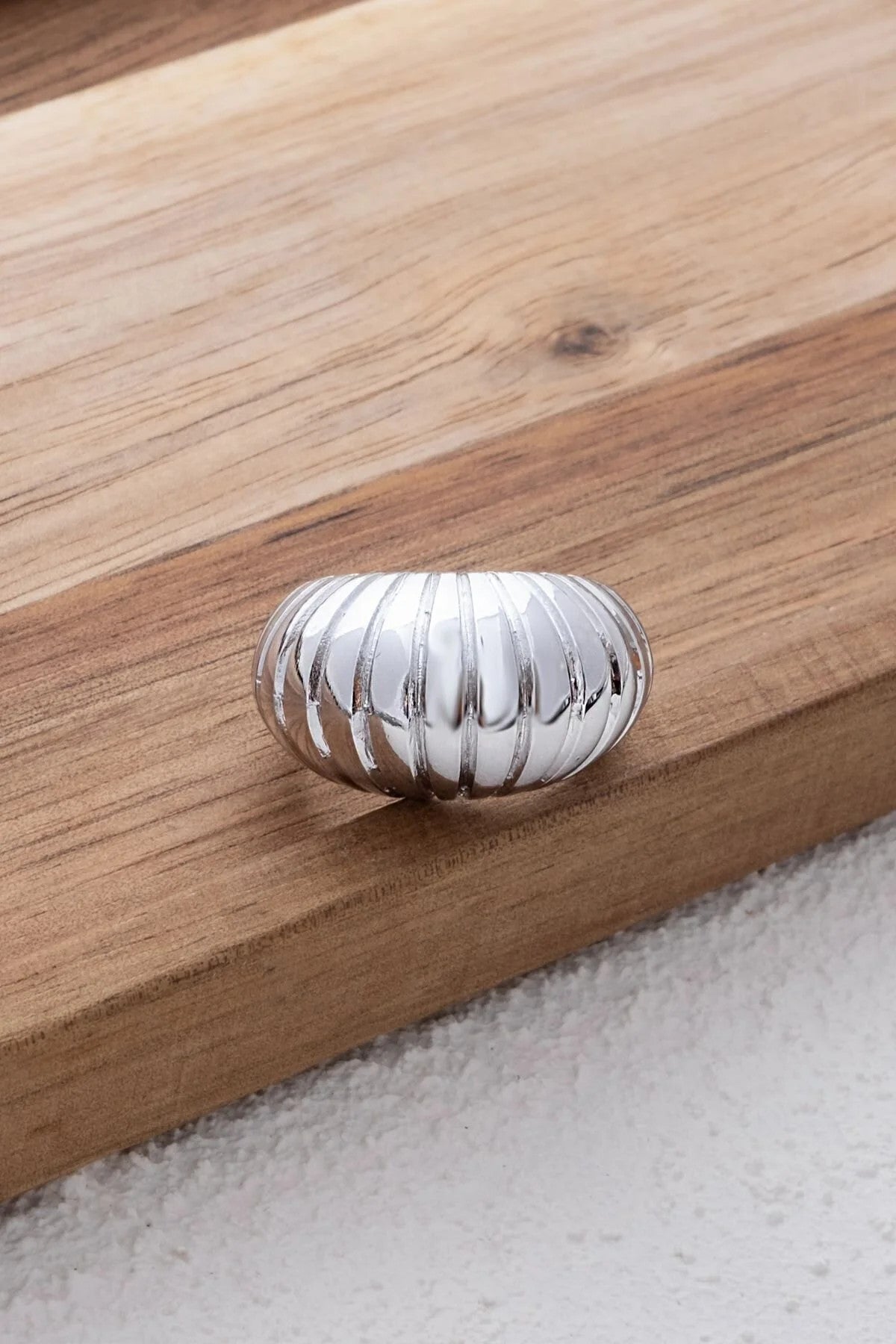 Çizgili Bombe Yüzük Istiridye Vintage Altın Plaka Free Size Ayarlamalı Ölçü