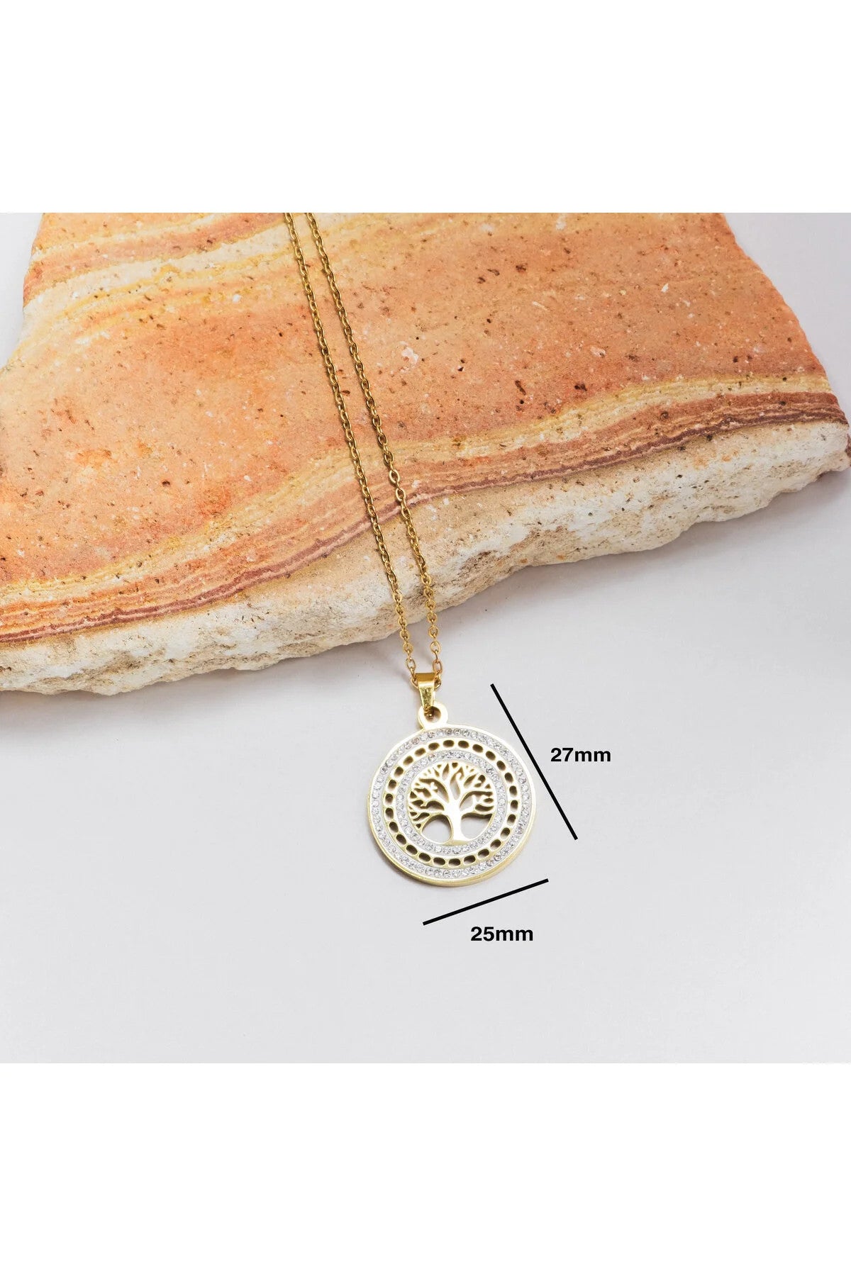 Çelik Taşlı Hayat Ağacı Spiritüel Kolye Kararmaz