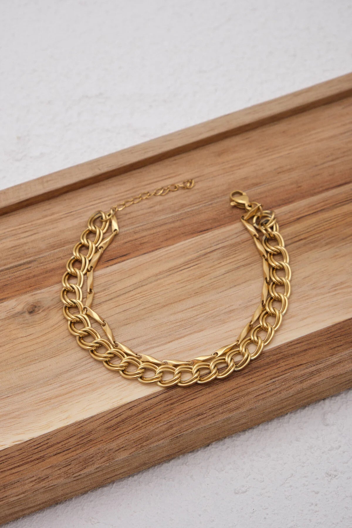 Çelik 2'li Kombin İnce Küp Üçgen Ve Çift Halkalı Zincir Halhal Kararmaz 22+4cm