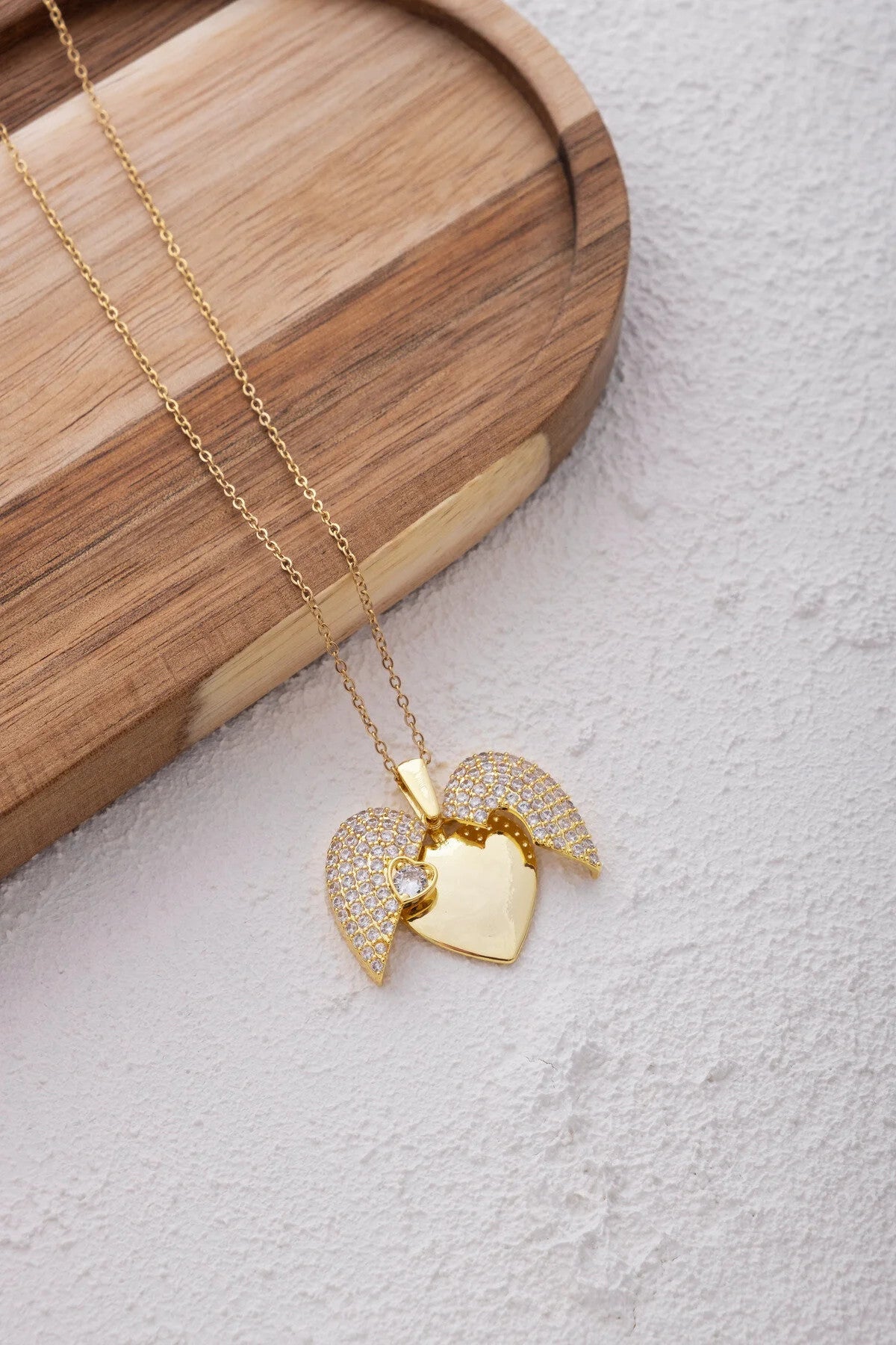 Çelik Taşlı Kalp Kolye Kararmaz