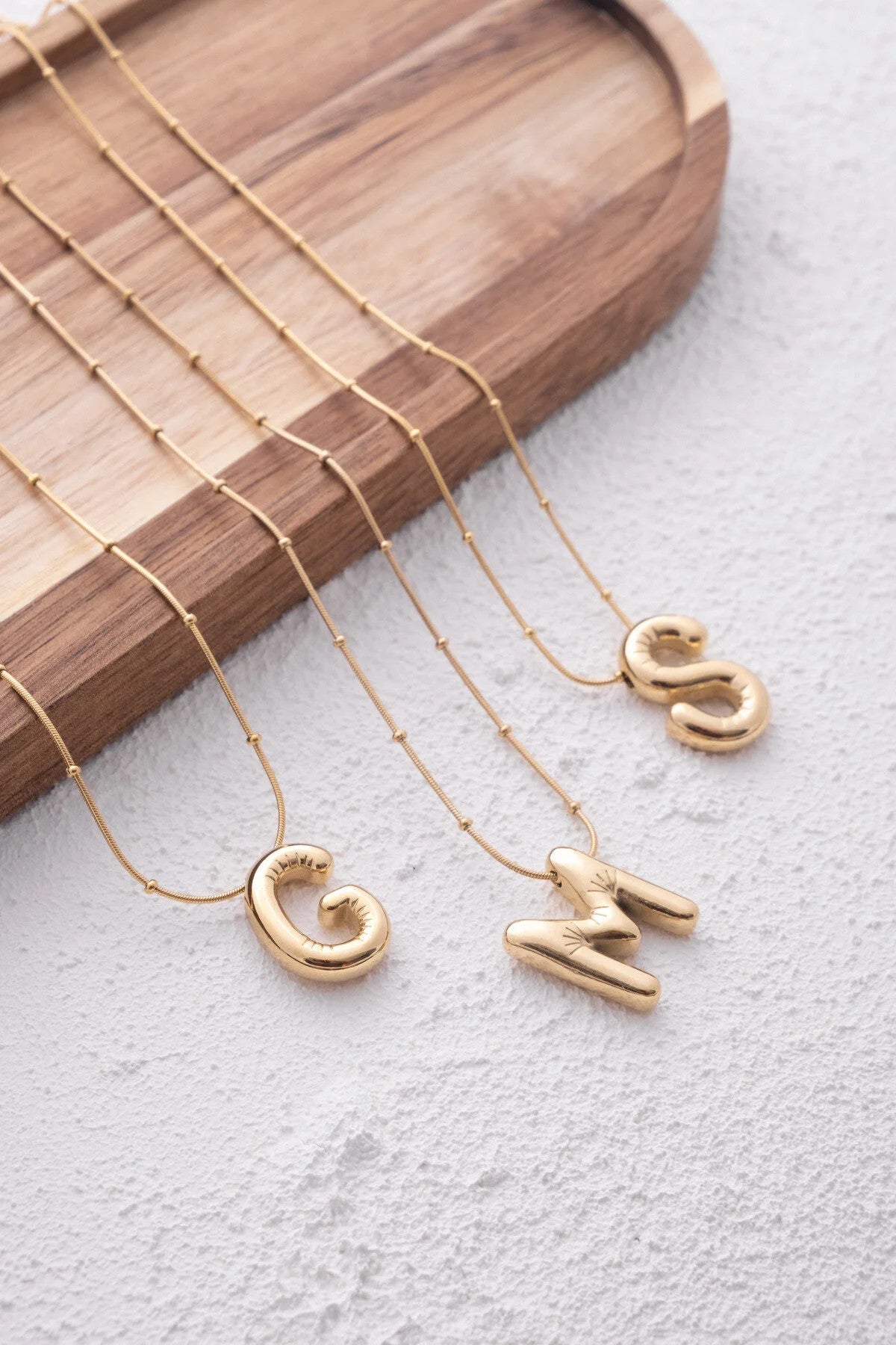 Çelik Harfli  "M"  Bubble Balon Kolye Balık Sırtı Toplu Zincir M Harfi 45cm