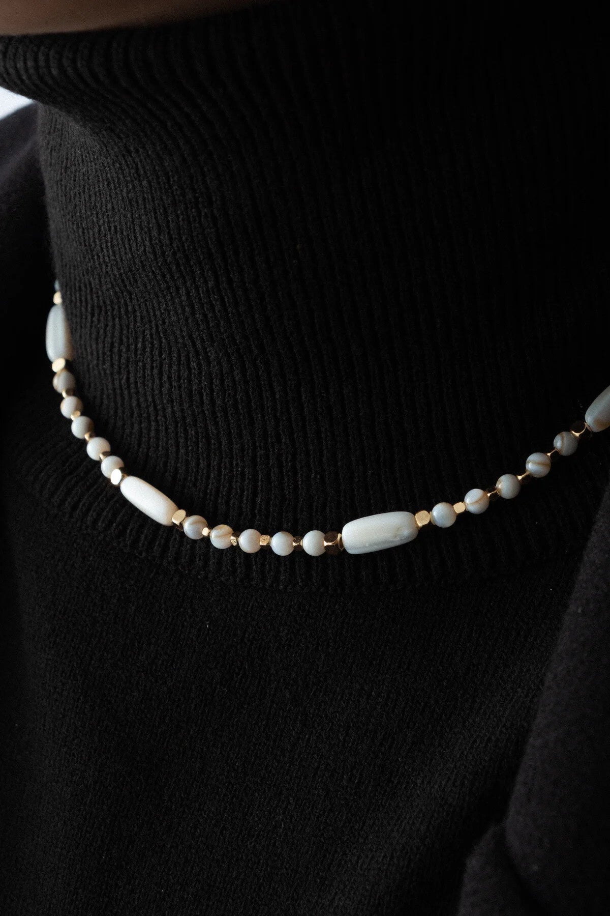 Sedef Doğal Taş Kolye 40cm