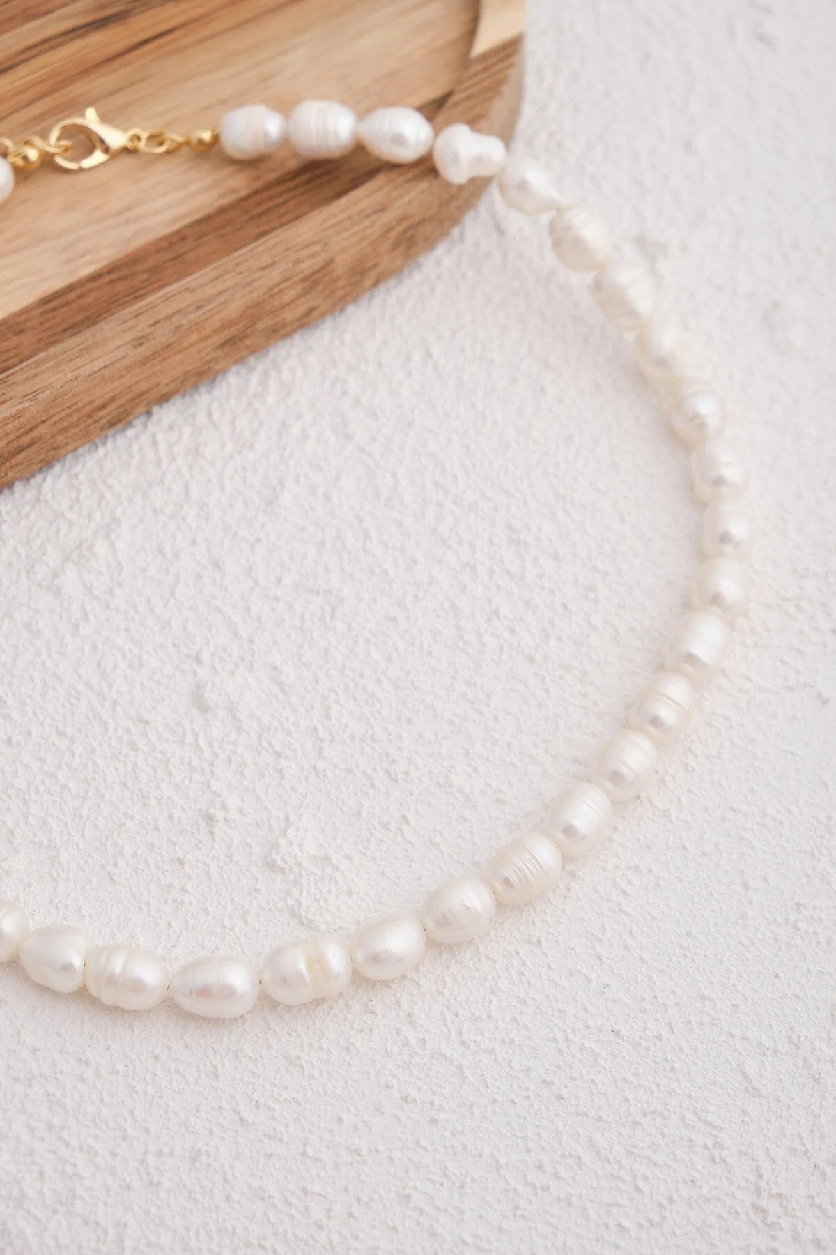 İnci Doğal Taş Kolye 40cm+5cm