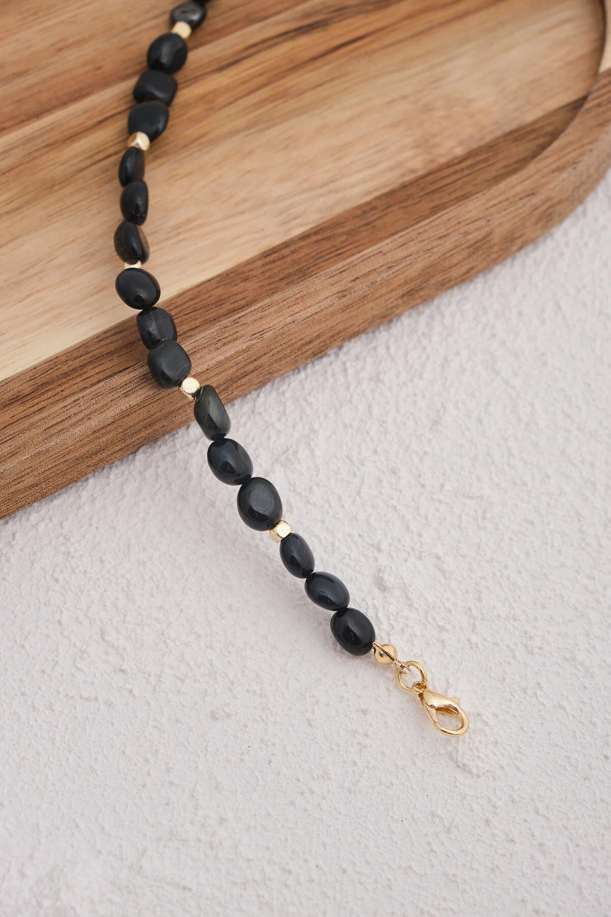 Obsidyen Doğal Taş Bileklik 17cm+4cm El İşi Özel Yapım Gerçek Obsidyen Taş