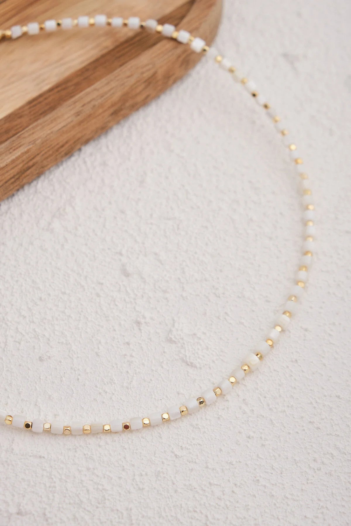 Sedef Doğal Taş Kolye 40cm+5cm El İşi Özel Yapım Gerçek Taş