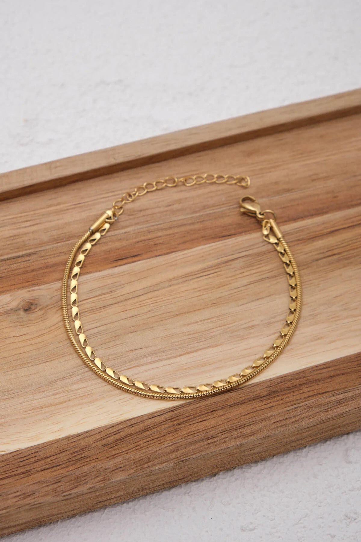 Çelik 2'li Kombin Halat İtalyan Ve Papağan Zincir Bileklik Minimal Kararmaz 17+4cm