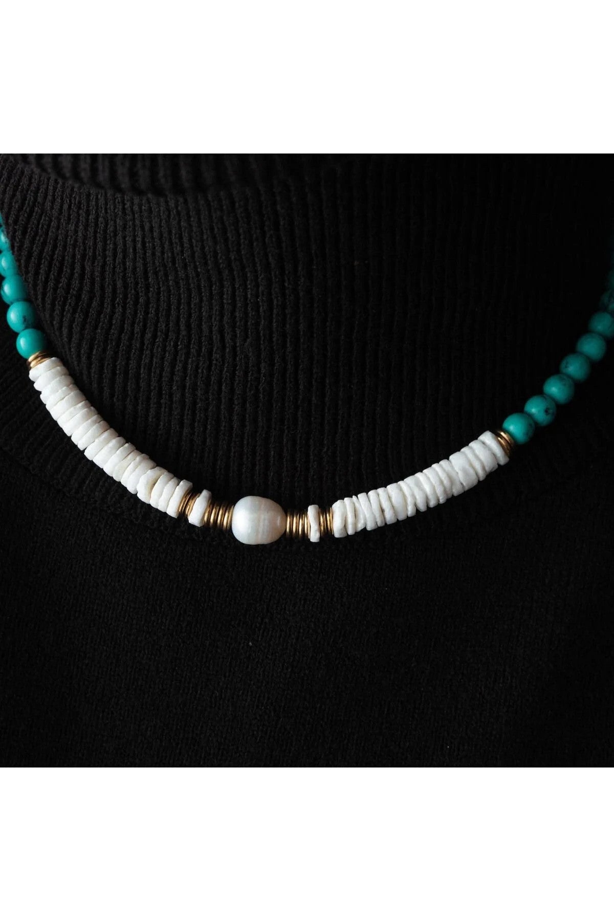 Deniz Rüyası Doğal Taş Kolye Turkuaz Sedef Inci Kolye 40 5cm