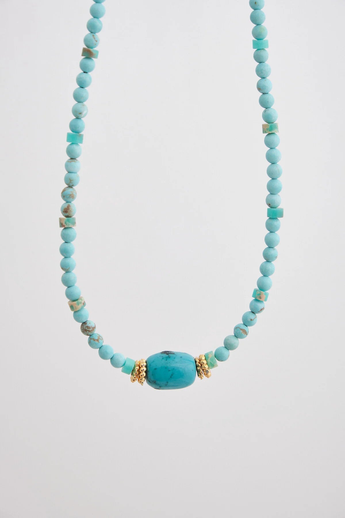 Turkuaz Doğal Taş Kolye 40cm+5cm El İşi Özel Yapım Gerçek Mavi Turkuaz Taş