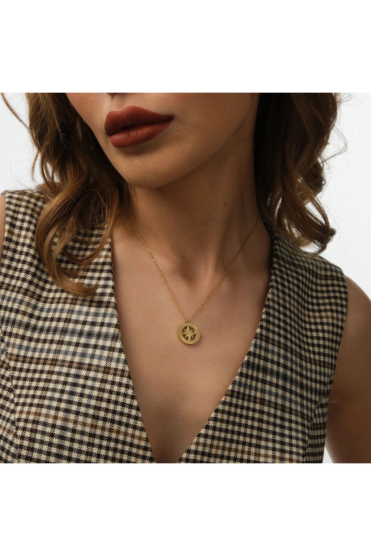 Çelik Pusula Kolye Kararmaz Denizci Kaptan Kolyesi