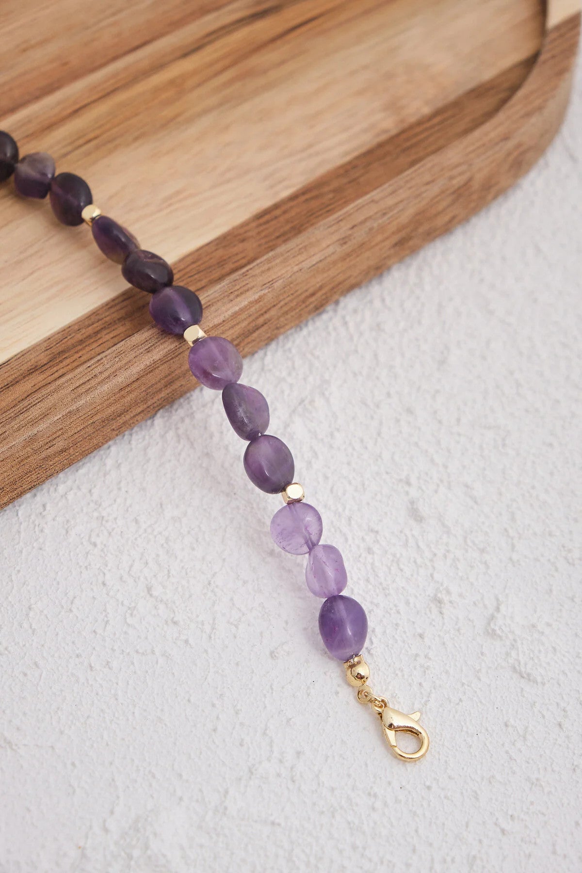 Ametist Doğal Taş Bileklik 17cm+4cm El İşi Özel Yapım Gerçek Ametist Taş