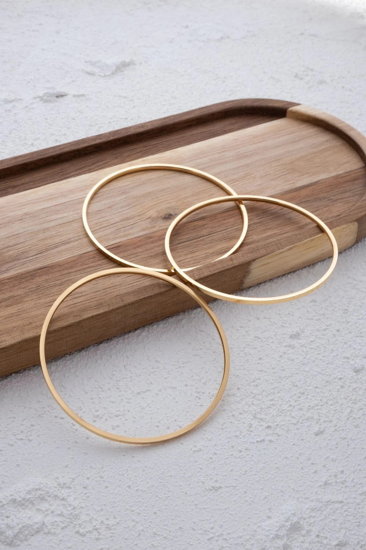 Çelik Ajda Bilezik İnce Kibrit Çöpü Kararmaz Altın 3'lü Set Çap 6.6cm