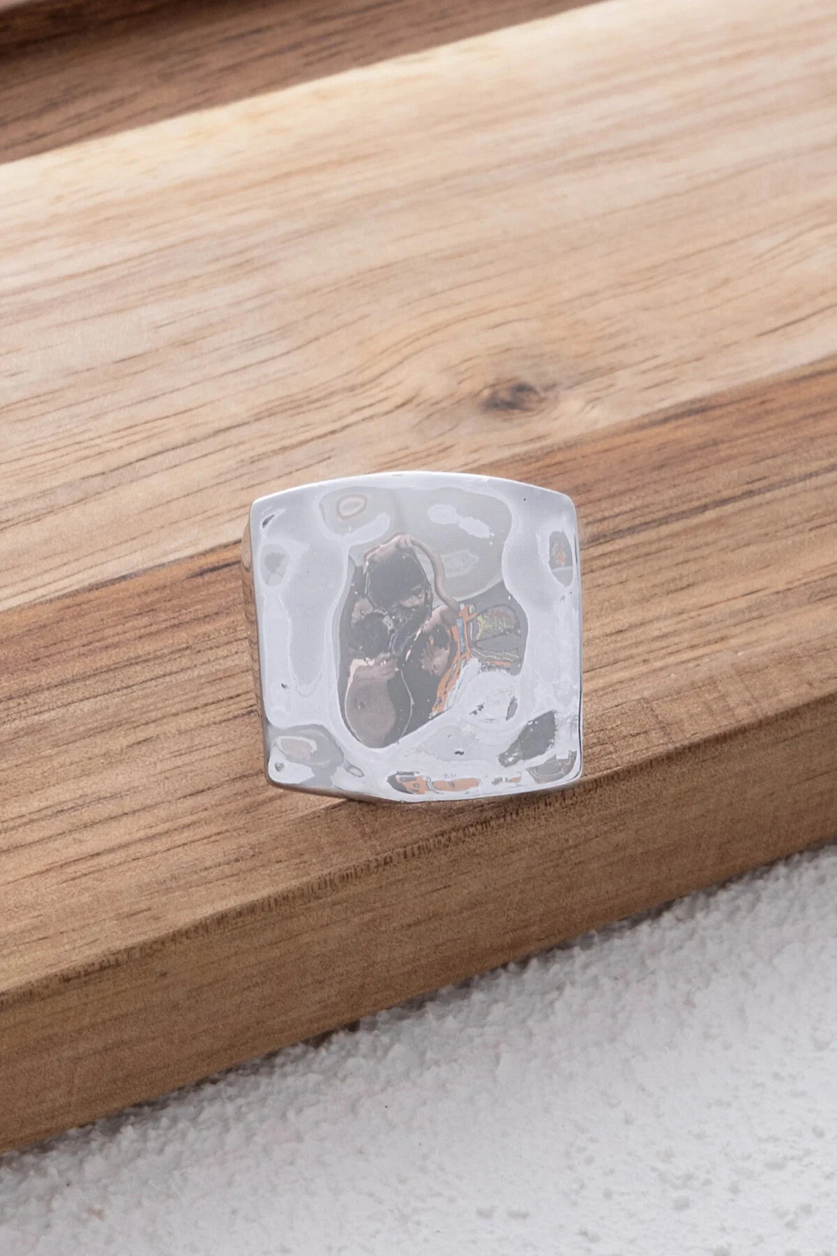 Büyük Kare Dövme Plaka Yüzük Kabartmalı Free Size Ayarlanabilir Ölçü