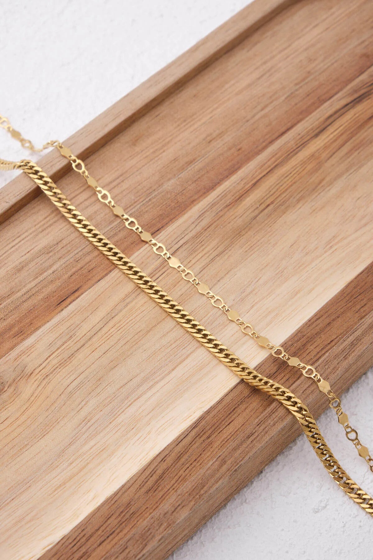 Çelik 2'li Kombin Almak Gurmet ve Kalpli Altıgen Zincir Kolye Minimal Kararmaz 45+5cm