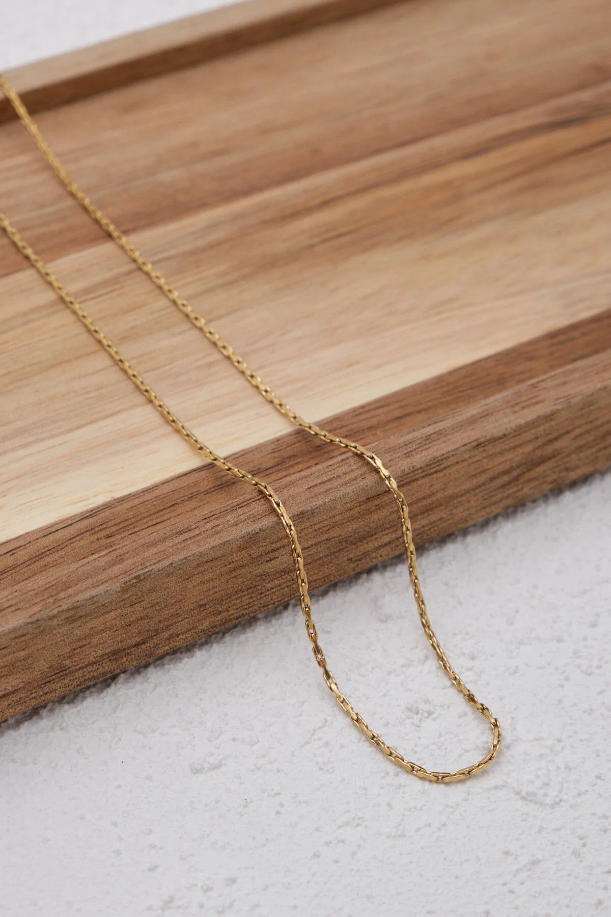 Çelik İnce Dikdörtgen Örme Zincir Kolye Kararmaz Minimal 1mm Unisex