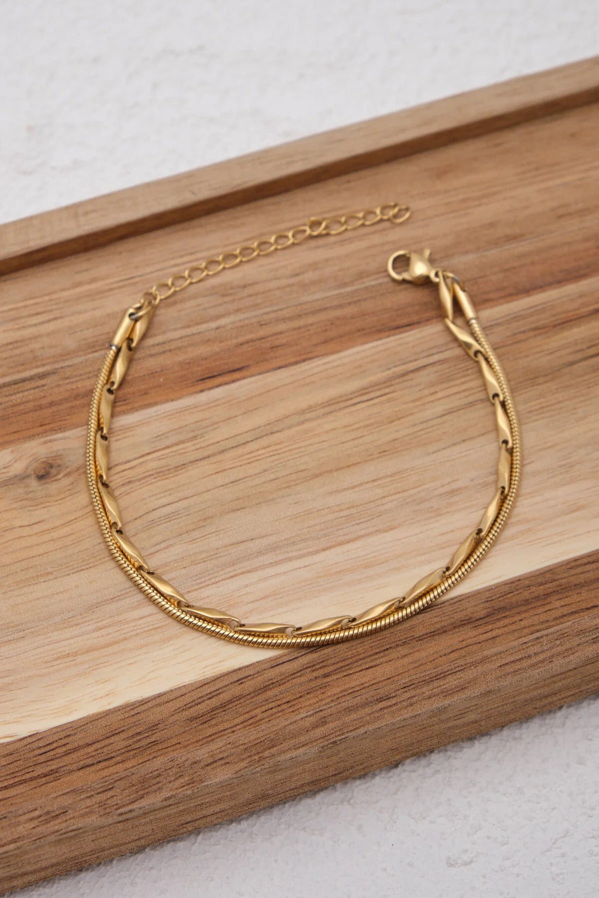 Çelik 2'li Kombin Halat İtalyan Ve İnce Küp Üçgen Zincir Bileklik Minimal Kararmaz 17+4cm