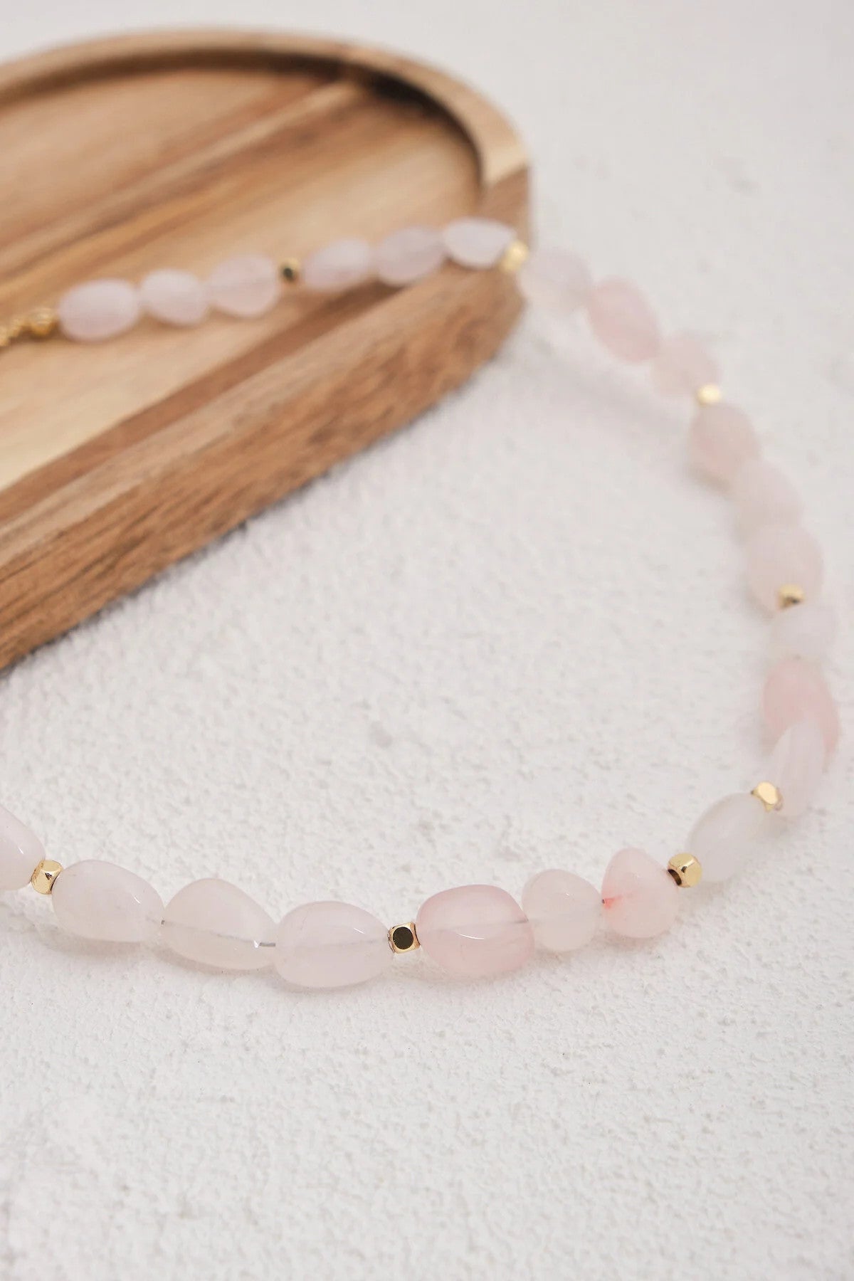 Pembe Kuvars Doğal Taş Kolye 40cm+5cm El İşi Özel Yapım Gerçek Kuvars Taşı