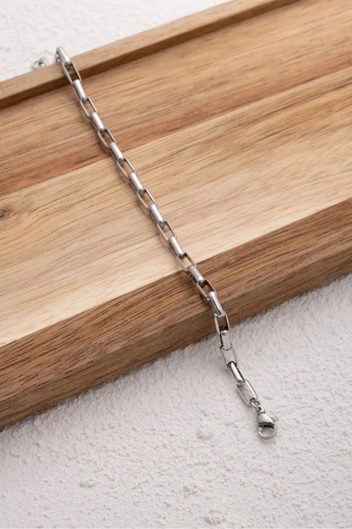 Çelik İnce Dikdörtgen Zincir Bileklik Kararmaz 4mm 17cm+4cm&21cm Günlük Kullanıma Uygun