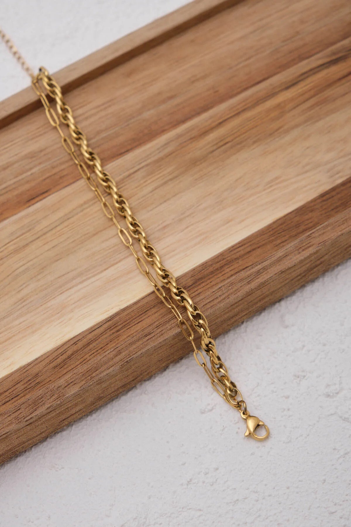 Çelik 2'li Kombin Ataç ve Sarmal Zincir Bileklik Minimal Kararmaz 17+4cm