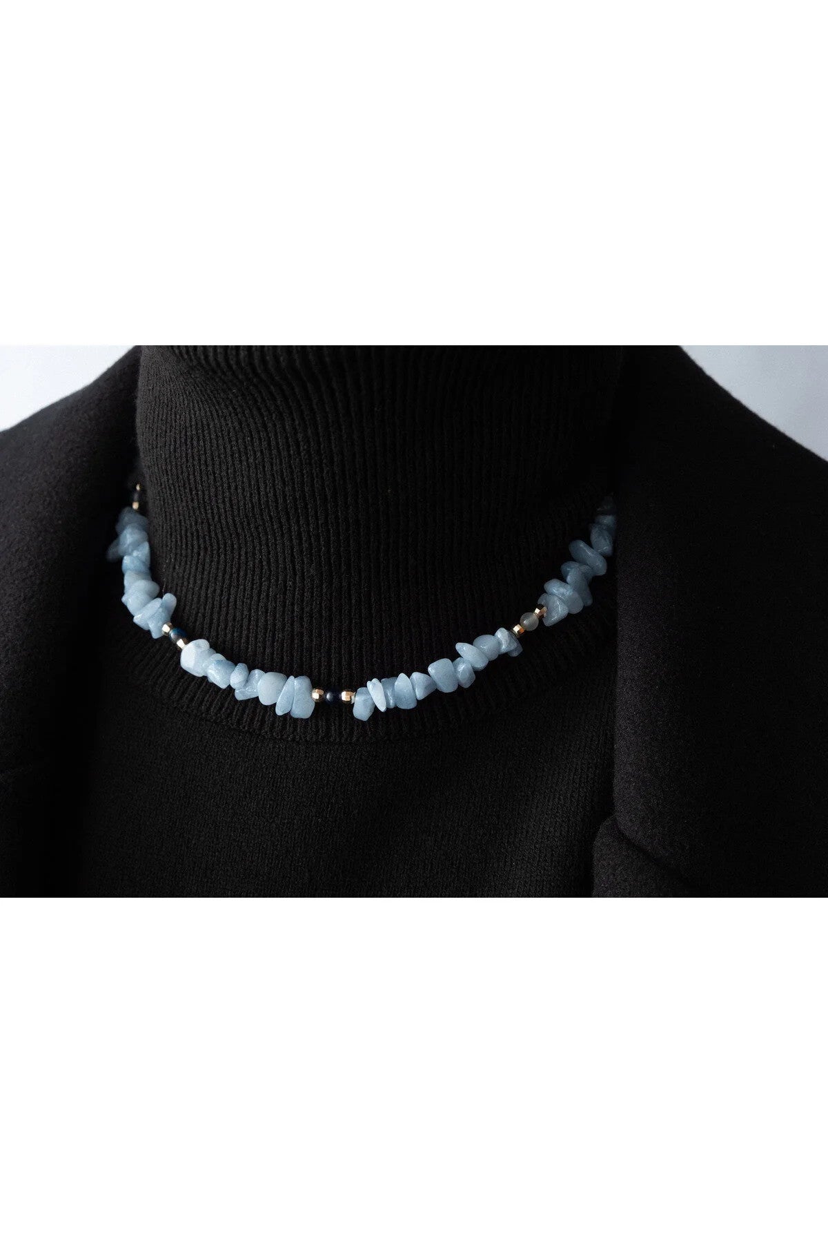 Akuamarin Doğal Kırık Taş Kolye 40cm El İşi Özel Yapım Akuamarin Taşı Chocker