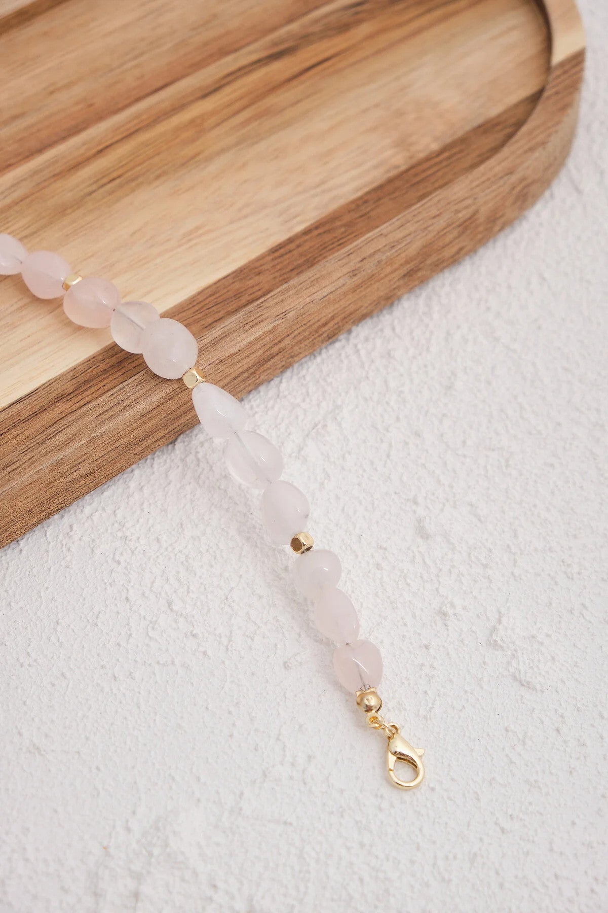 Pembe Kuvars Doğal Taş Bileklik 17cm+4cm El İşi Özel Yapım Gerçek Pembe Kuvars Taş