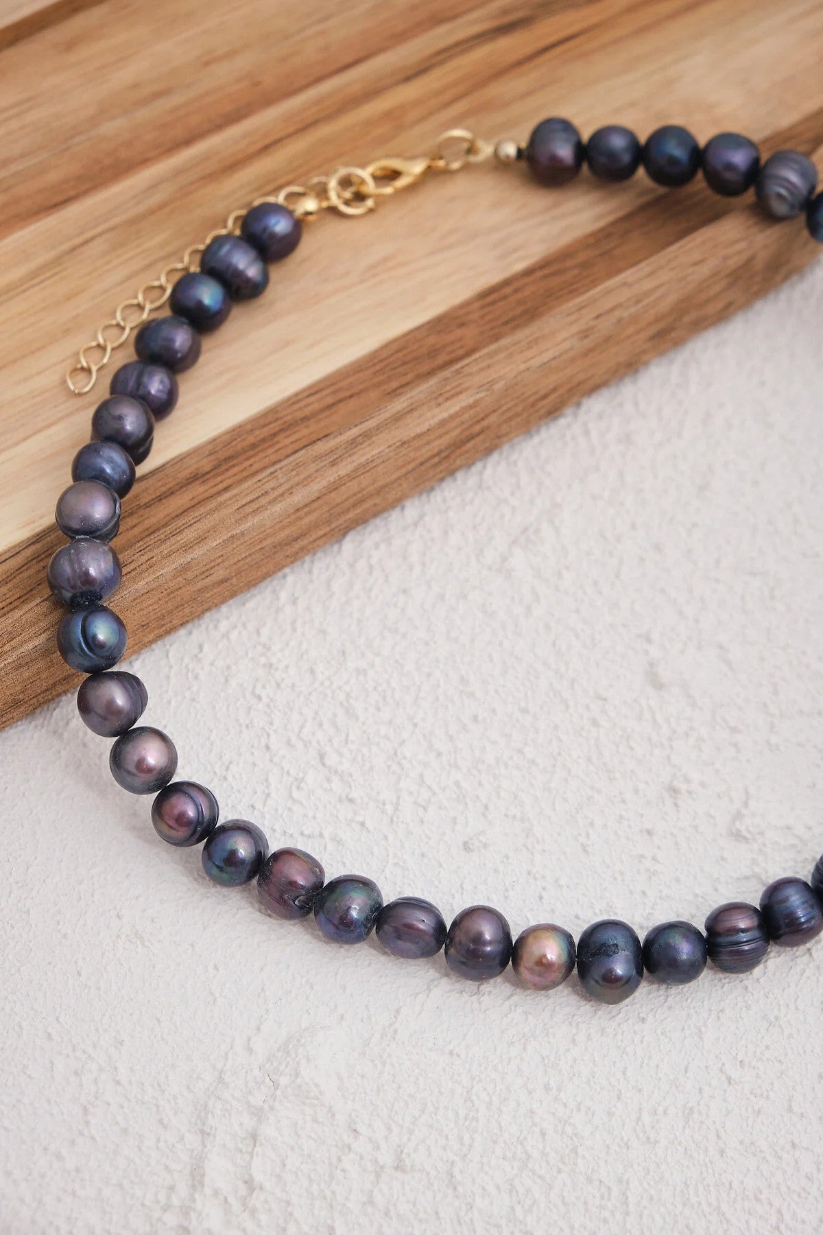 Siyah İnci Doğal Taş Kolye 40cm+5cm