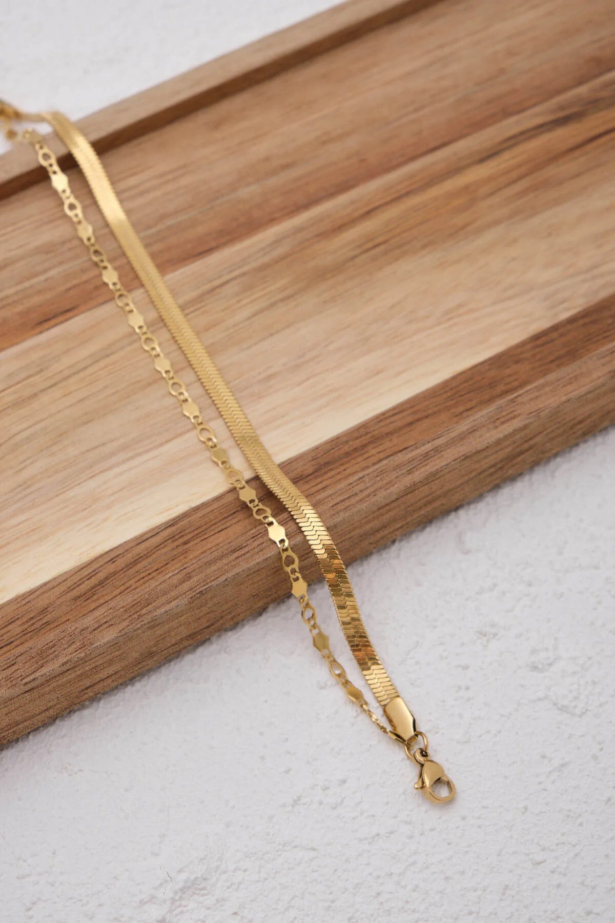 Çelik 2'li Kombin İtalyan ve Kalpli Altıgen Zincir Bileklik Minimal Kararmaz 17+4cm