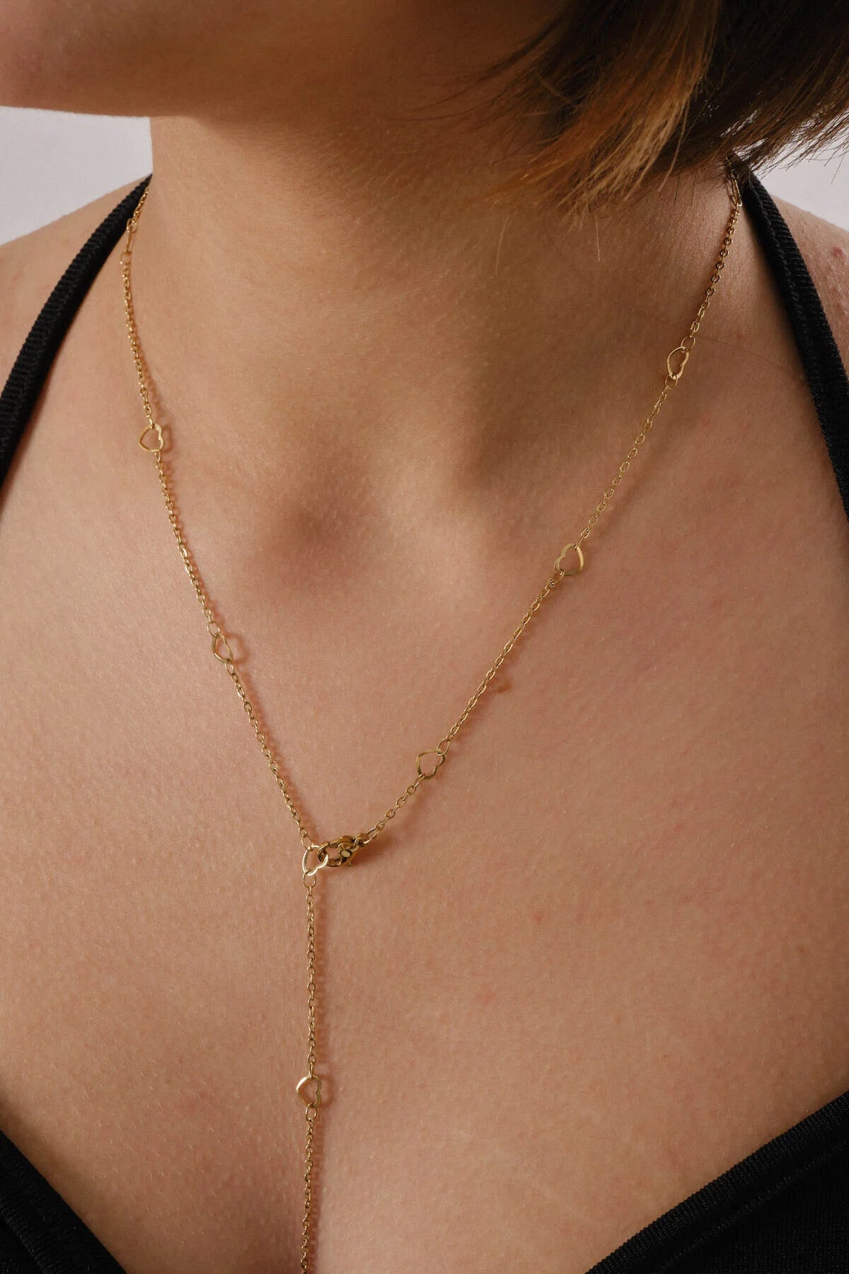 Çelik Kalp Y Kolye Zincir Ayarlanabilir Kolye 1mm Zarif Minimal 45cm